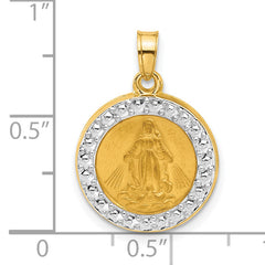 14K and White Rhodium Hollow Miraculous Mary Plain Back Medal