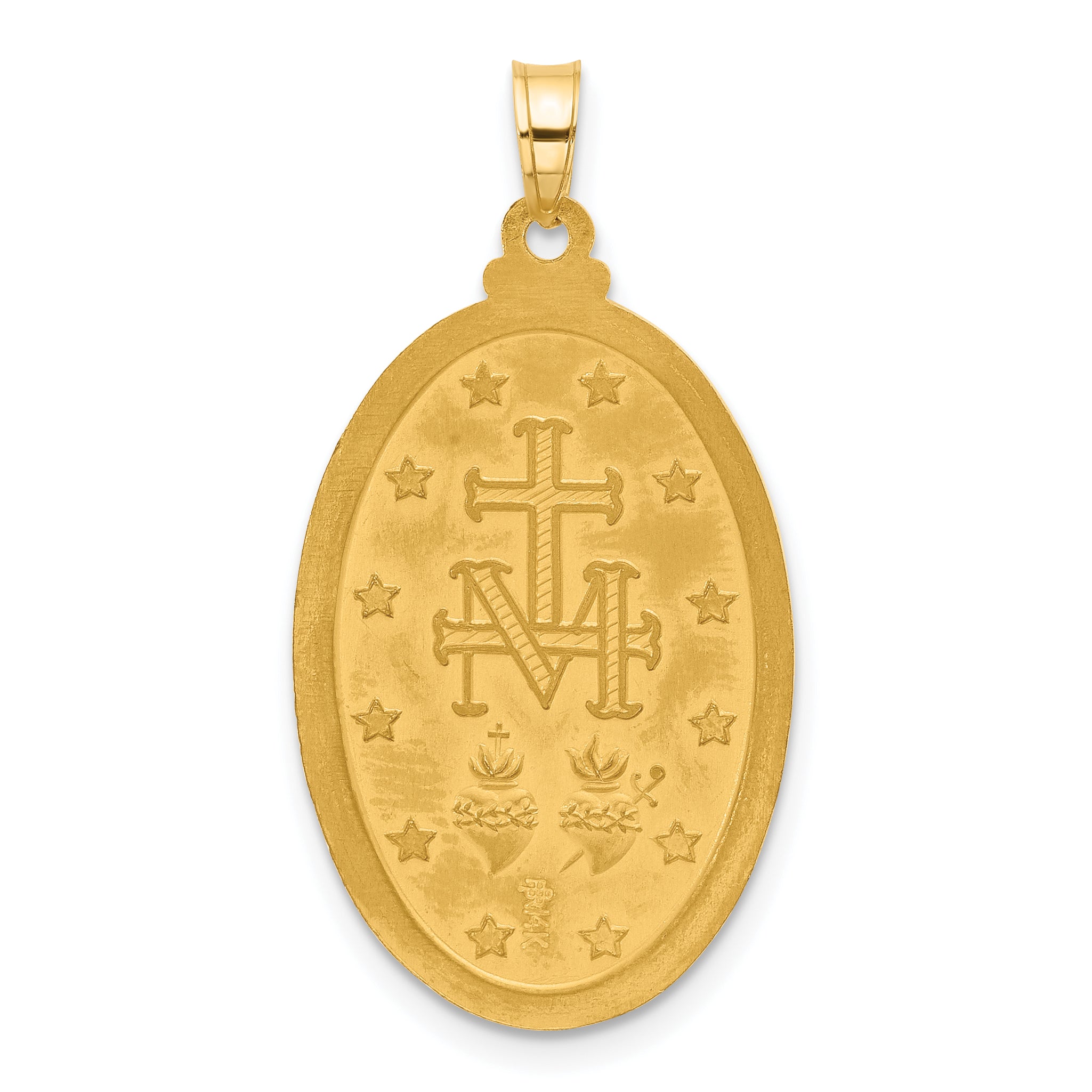 14k Satin and Polished Miraculous Medal Solid Oval Pendant