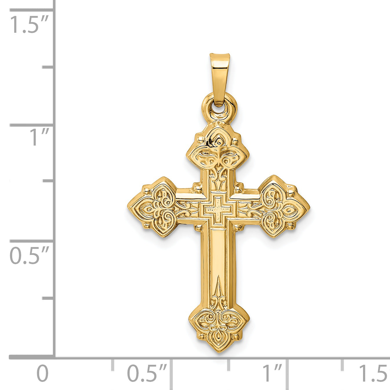 14K Budded Hollow Cross Pendant