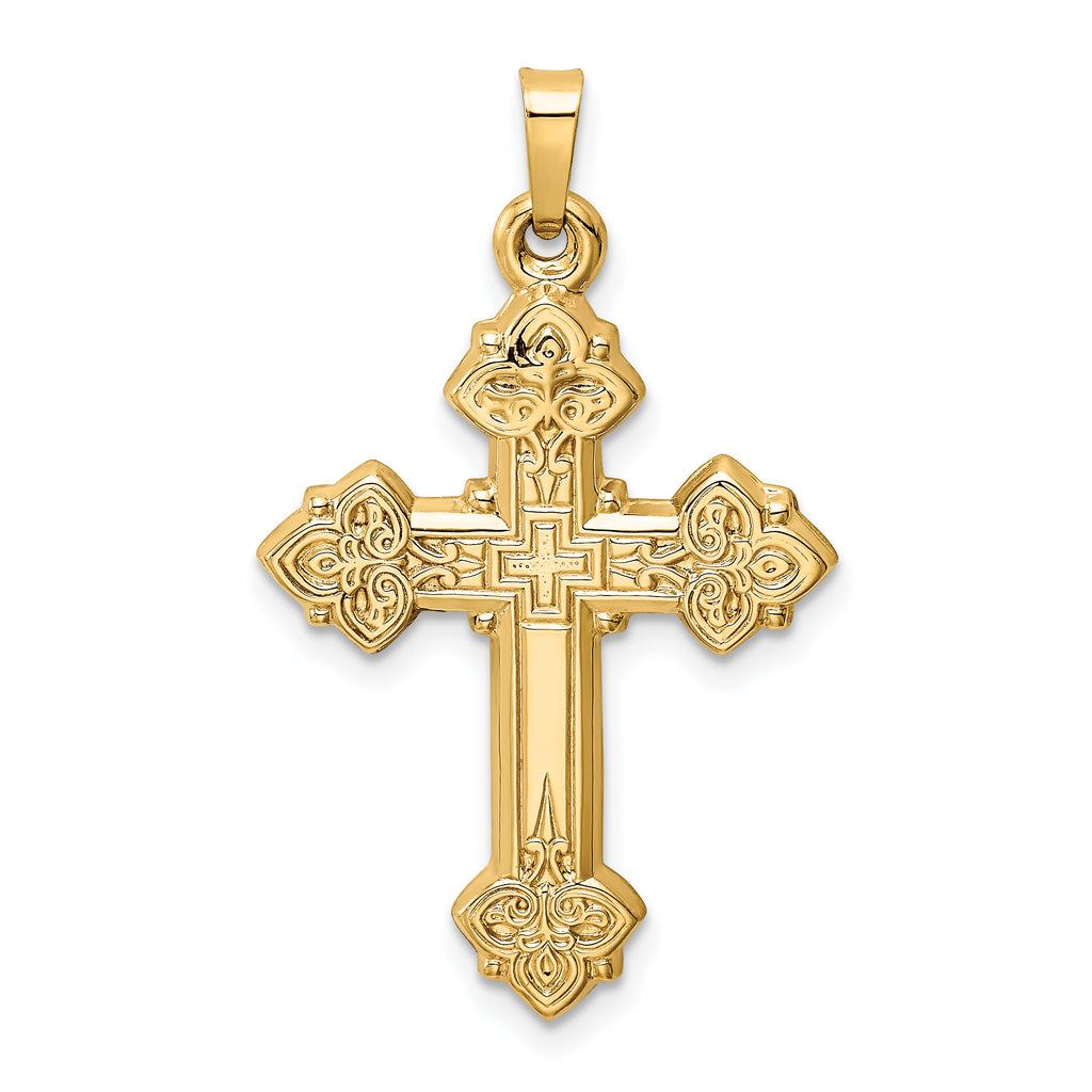 14k Budded Hollow Cross Pendant