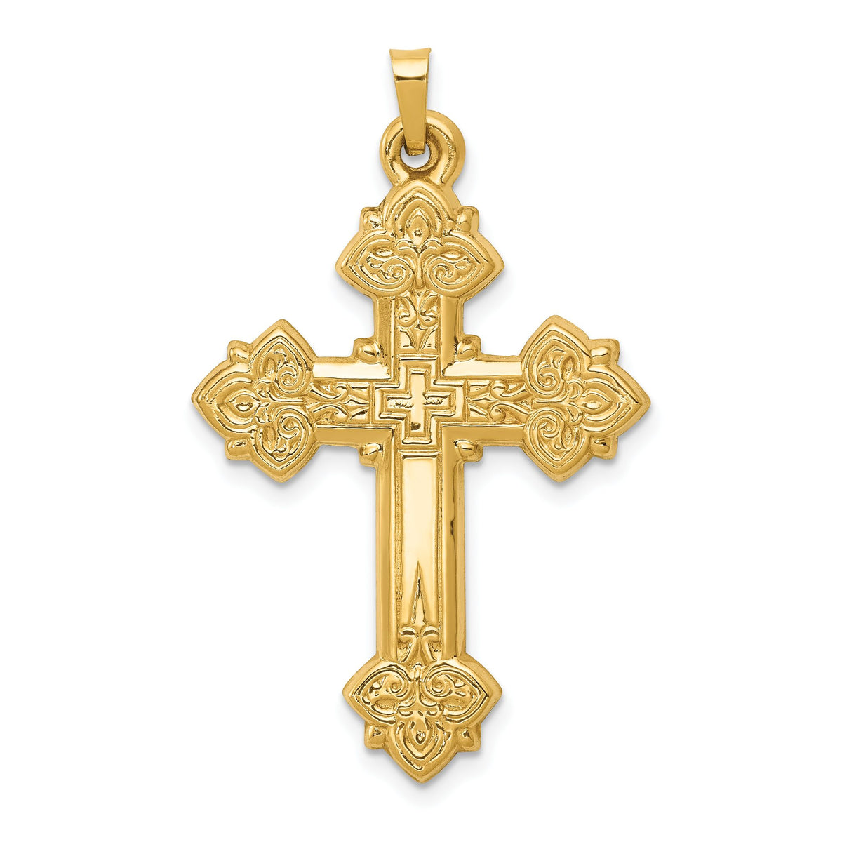 Fleur-de-Lis Cross Pendant in 14K Yellow Gold, 42mm - Sophia Jewelers Main image