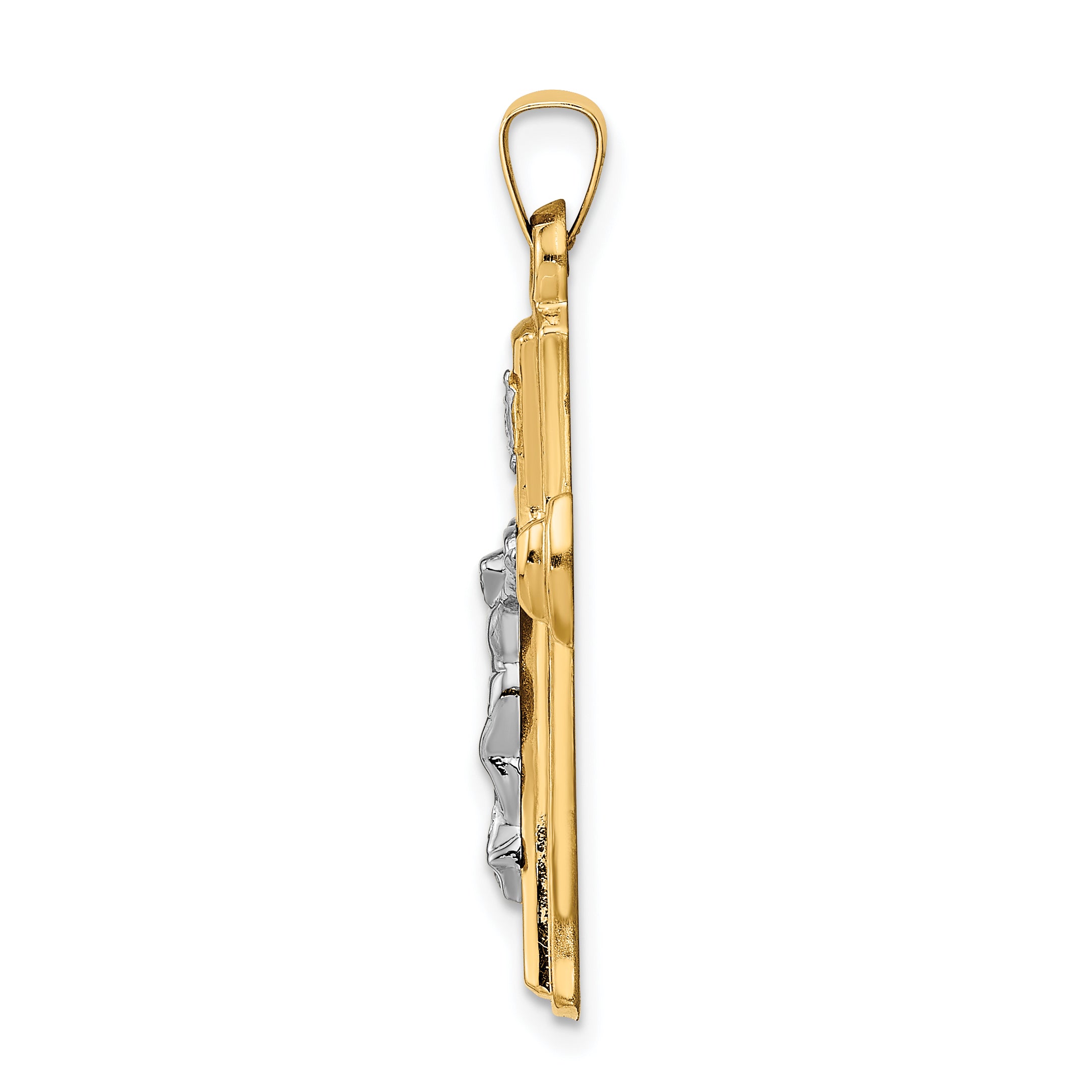 14K Two-tone INRI Hollow Crucifix Pendant