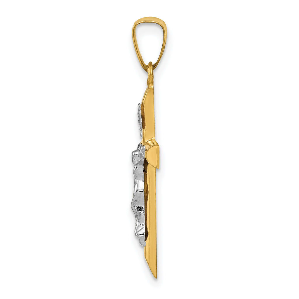 14K Two-tone INRI Hollow Crucifix Pendant