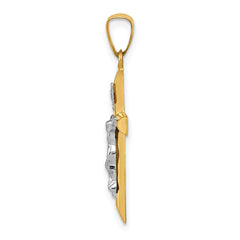 14K Two-tone INRI Hollow Crucifix Pendant