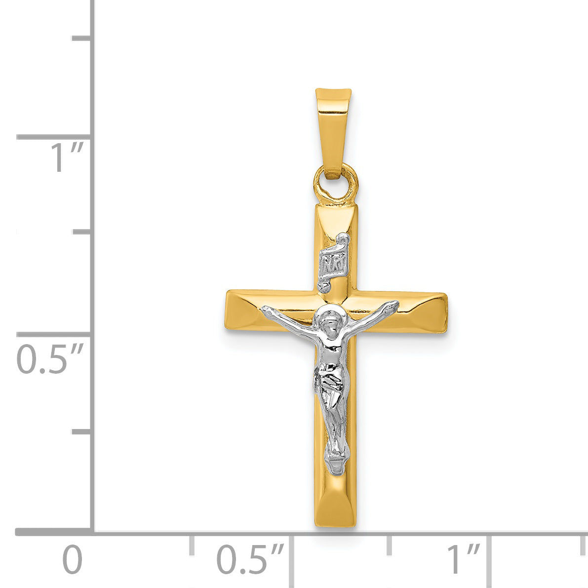 14K Two-tone INRI Hollow Crucifix Pendant