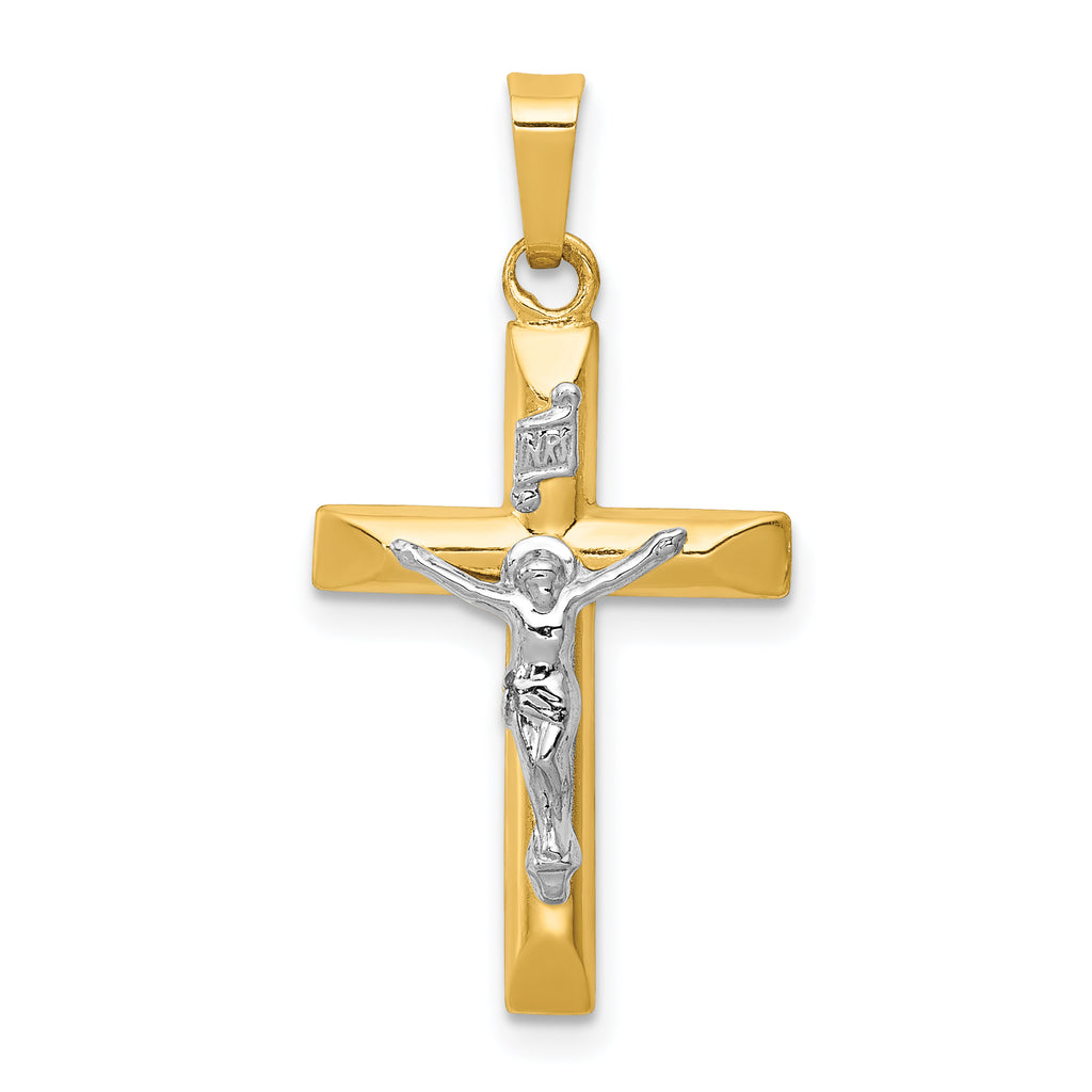 14k Two-tone INRI Hollow Crucifix Pendant
