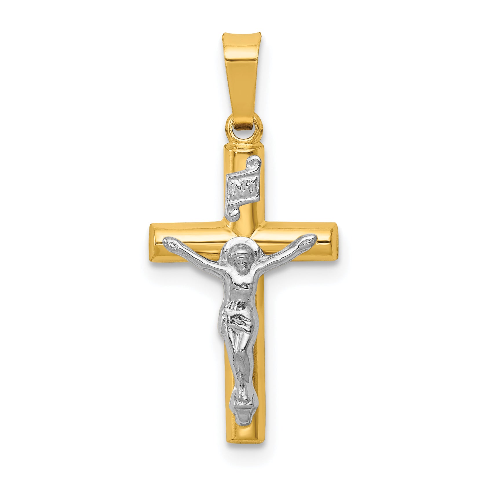 14k Two-tone INRI Hollow Crucifix Pendant Main image