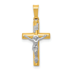 14k Two-tone INRI Hollow Crucifix Pendant