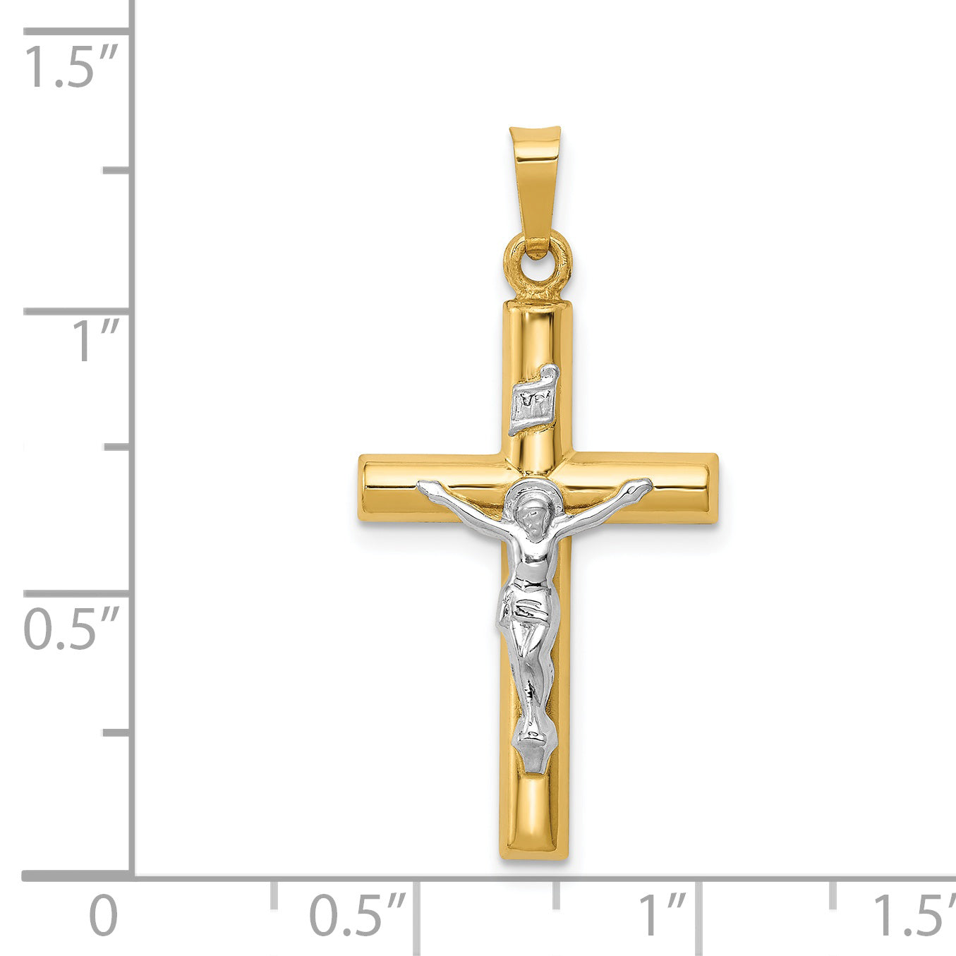 14K Two-tone INRI Hollow Crucifix Pendant