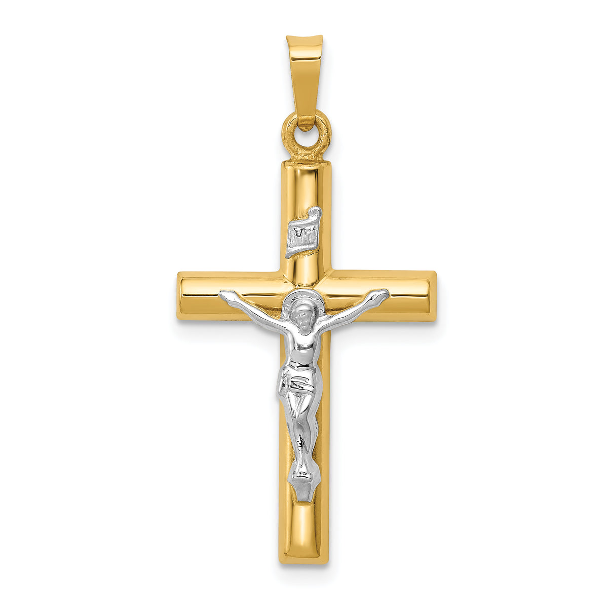 14k Two-tone INRI Hollow Crucifix Pendant
