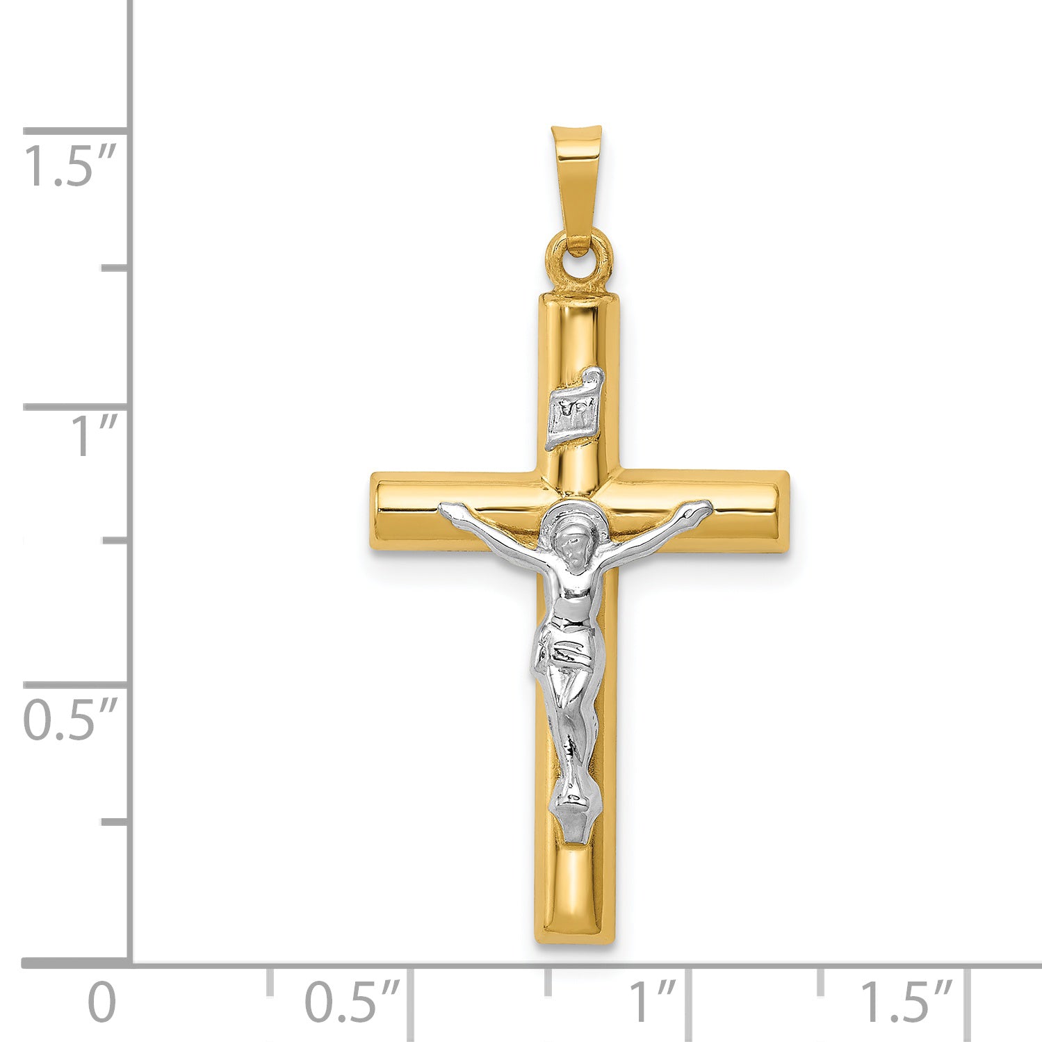 14K Two-tone INRI Hollow Crucifix Pendant