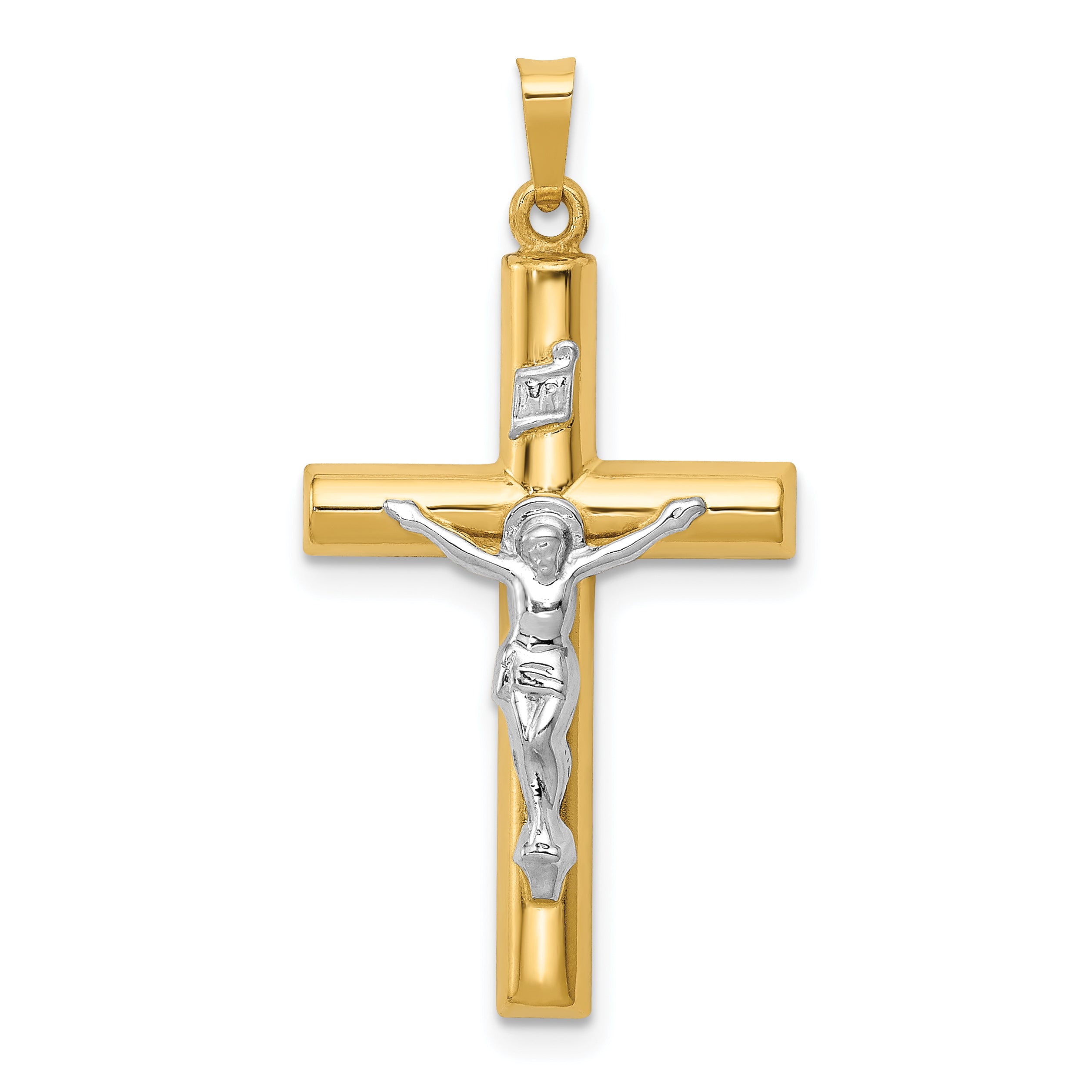 14k Two-tone INRI Hollow Crucifix Pendant Main image