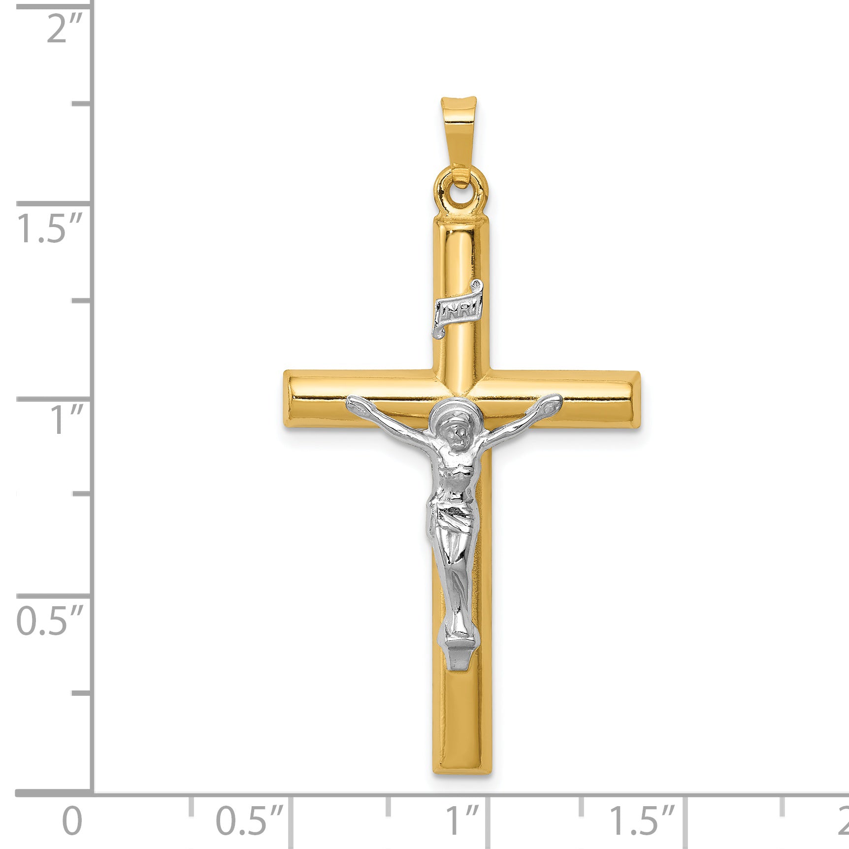 14K Two-tone INRI Hollow Crucifix Pendant