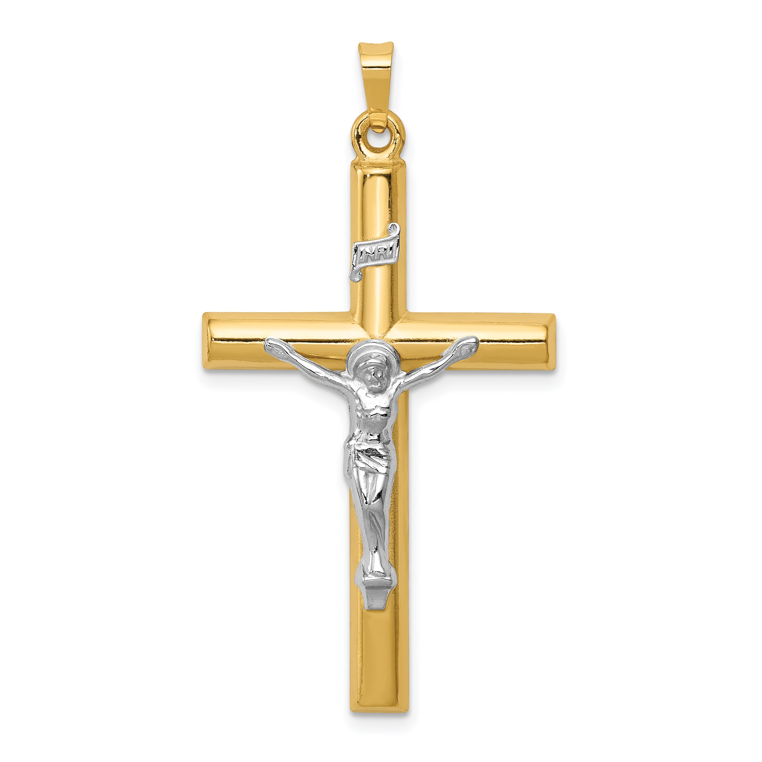 14k Two-tone INRI Hollow Crucifix Pendant Main image