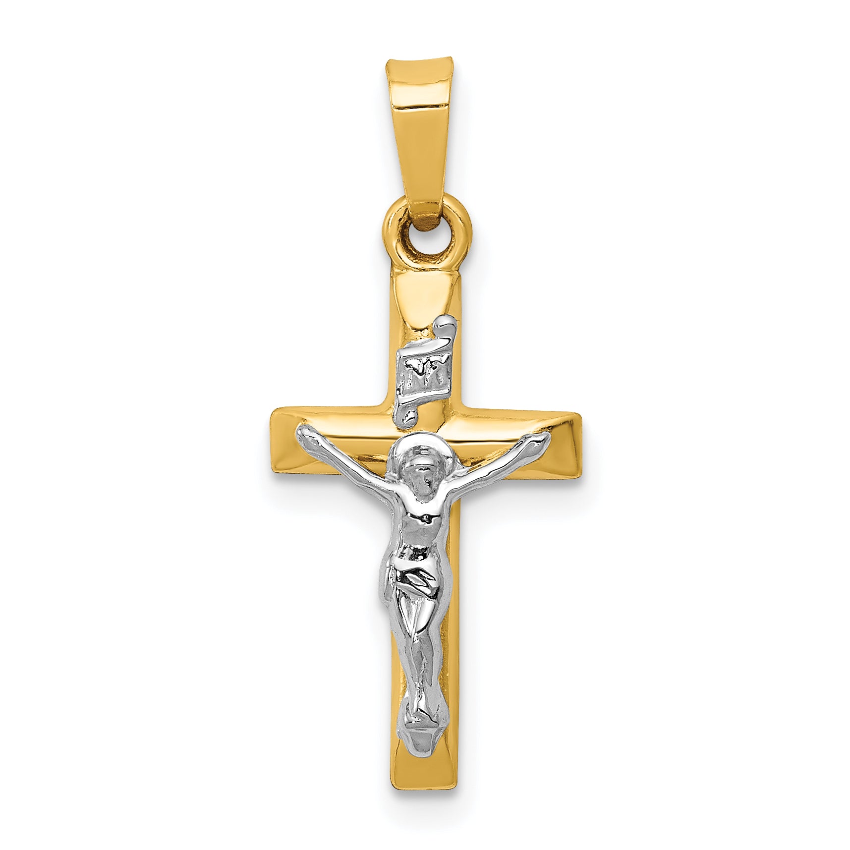 14k Two-tone INRI Hollow Crucifix Pendant Main image