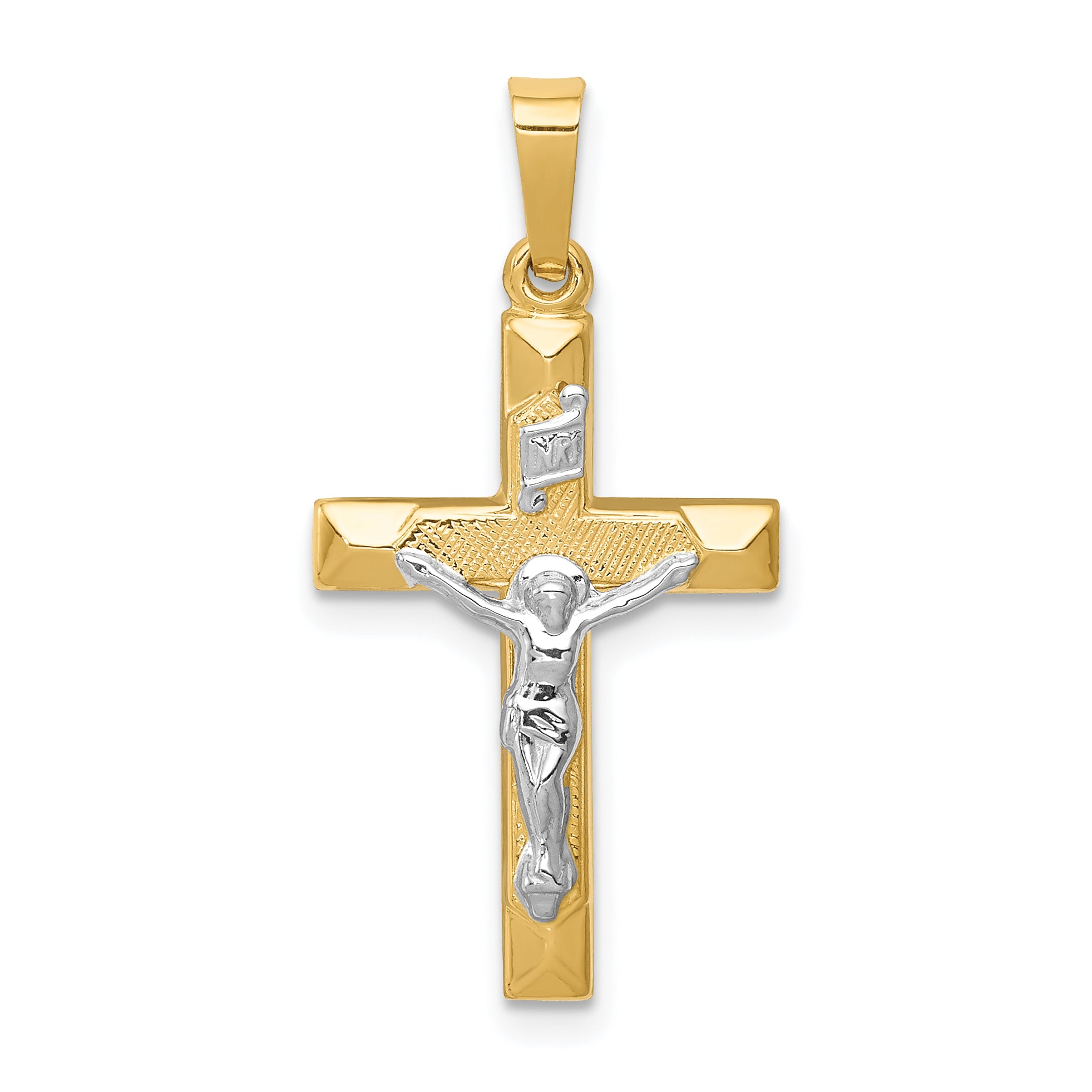 14k Two-tone INRI Hollow Crucifix Pendant Main image