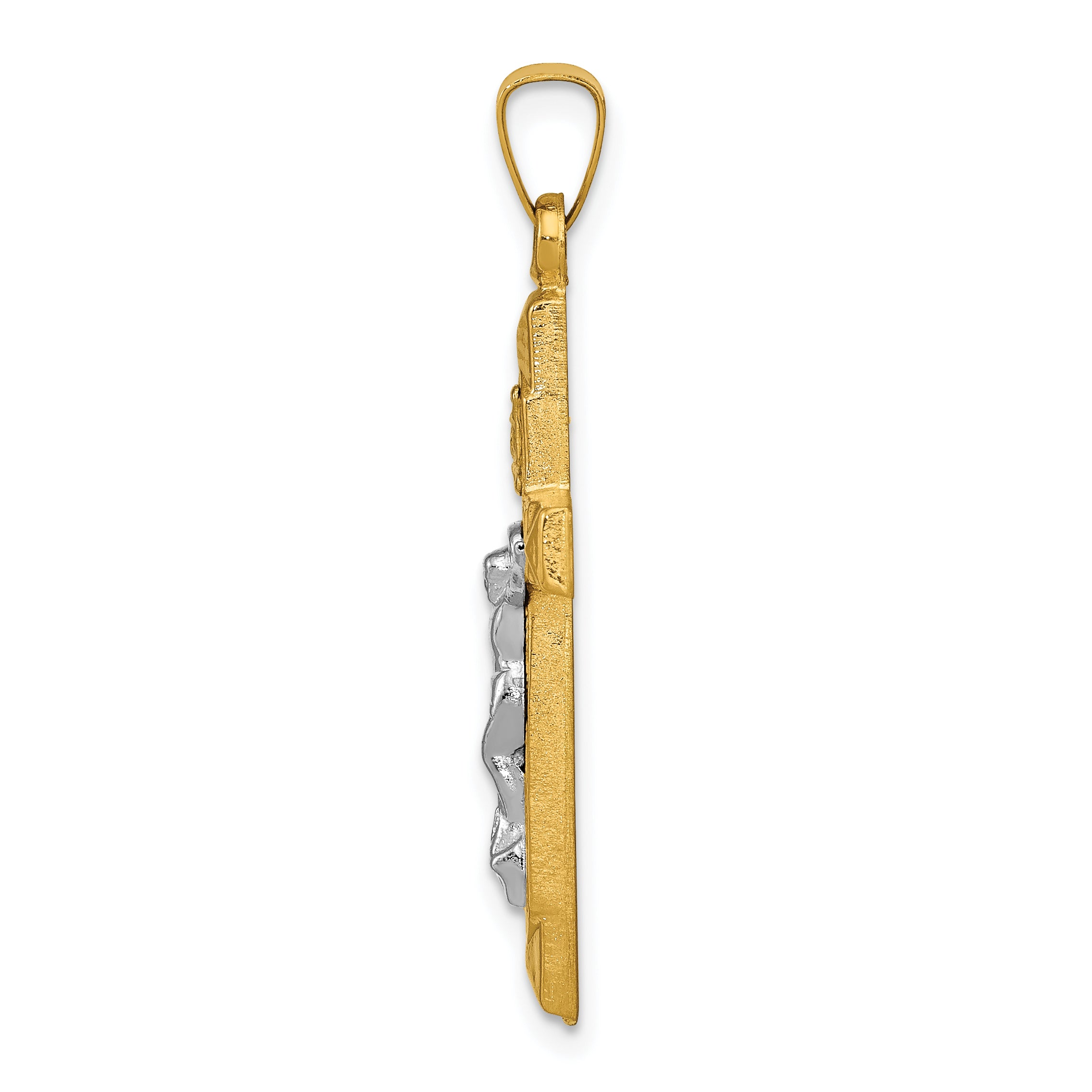 14K Two-tone INRI Hollow Crucifix Pendant