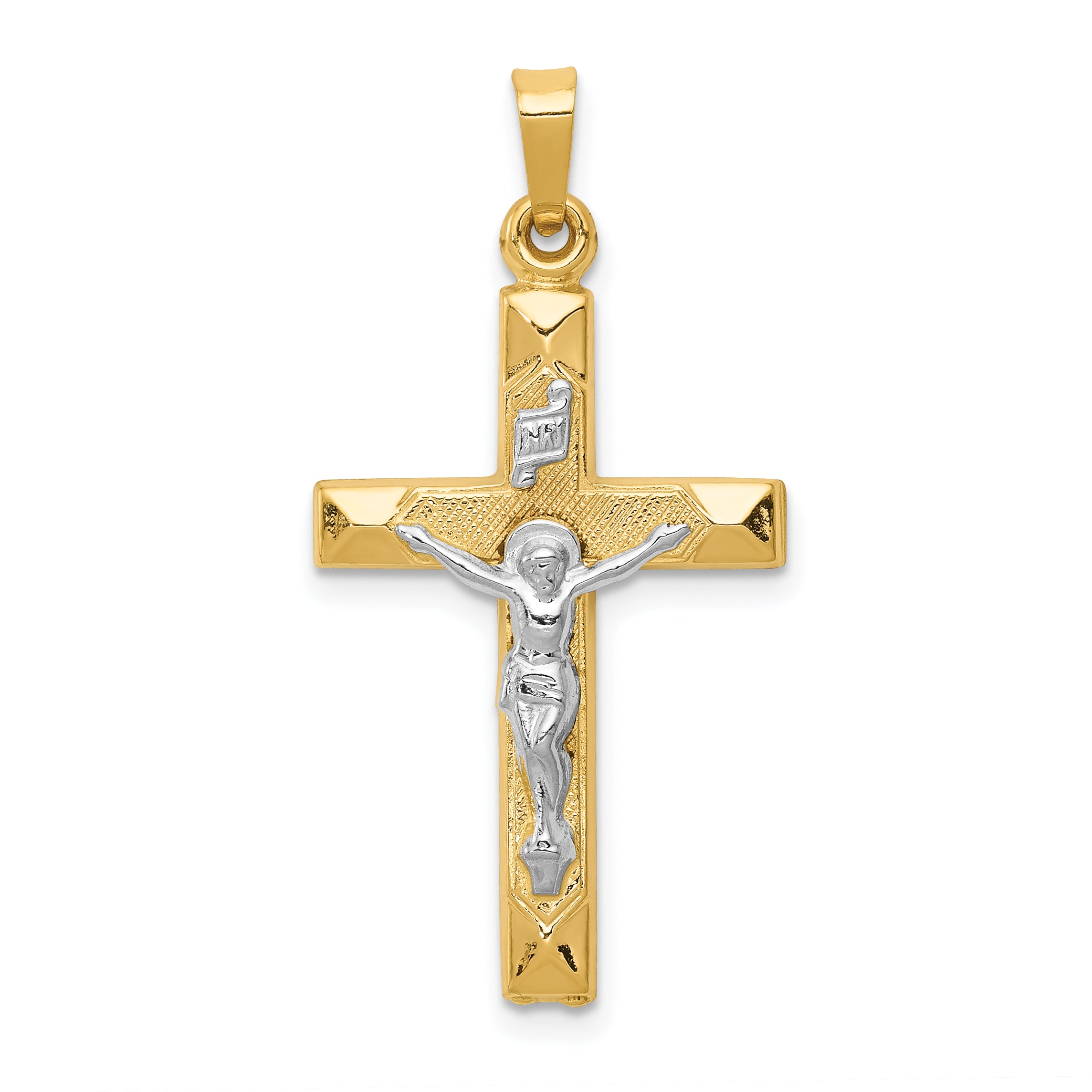 14k Two-tone INRI Hollow Crucifix Pendant Main image