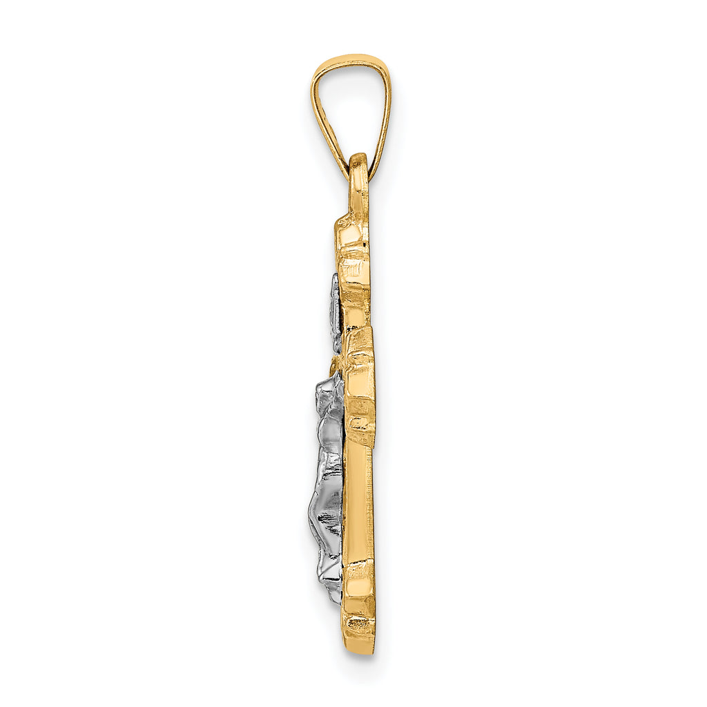 14K Two-tone INRI Hollow Crucifix Pendant