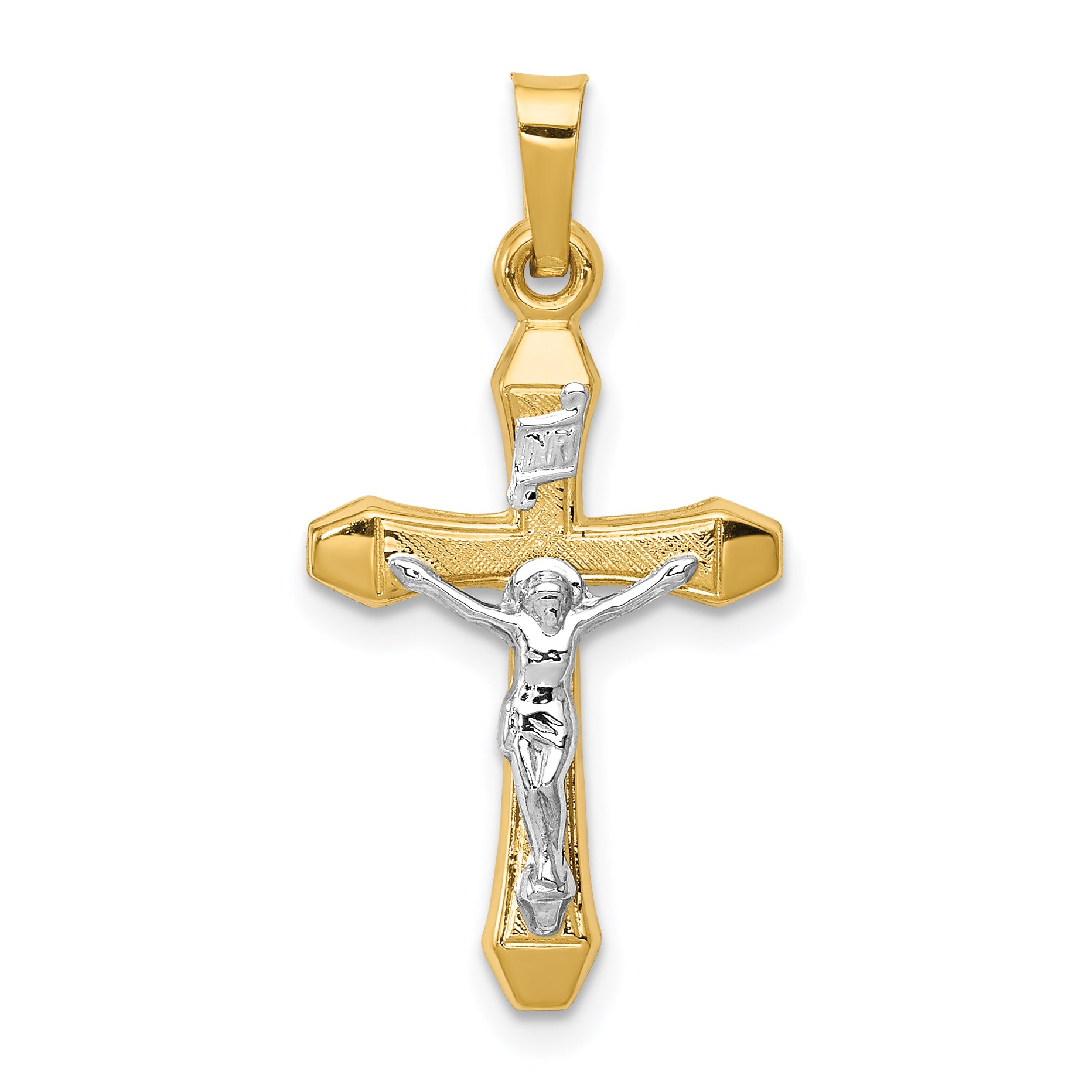 14k Two-tone INRI Hollow Crucifix Pendant Main image