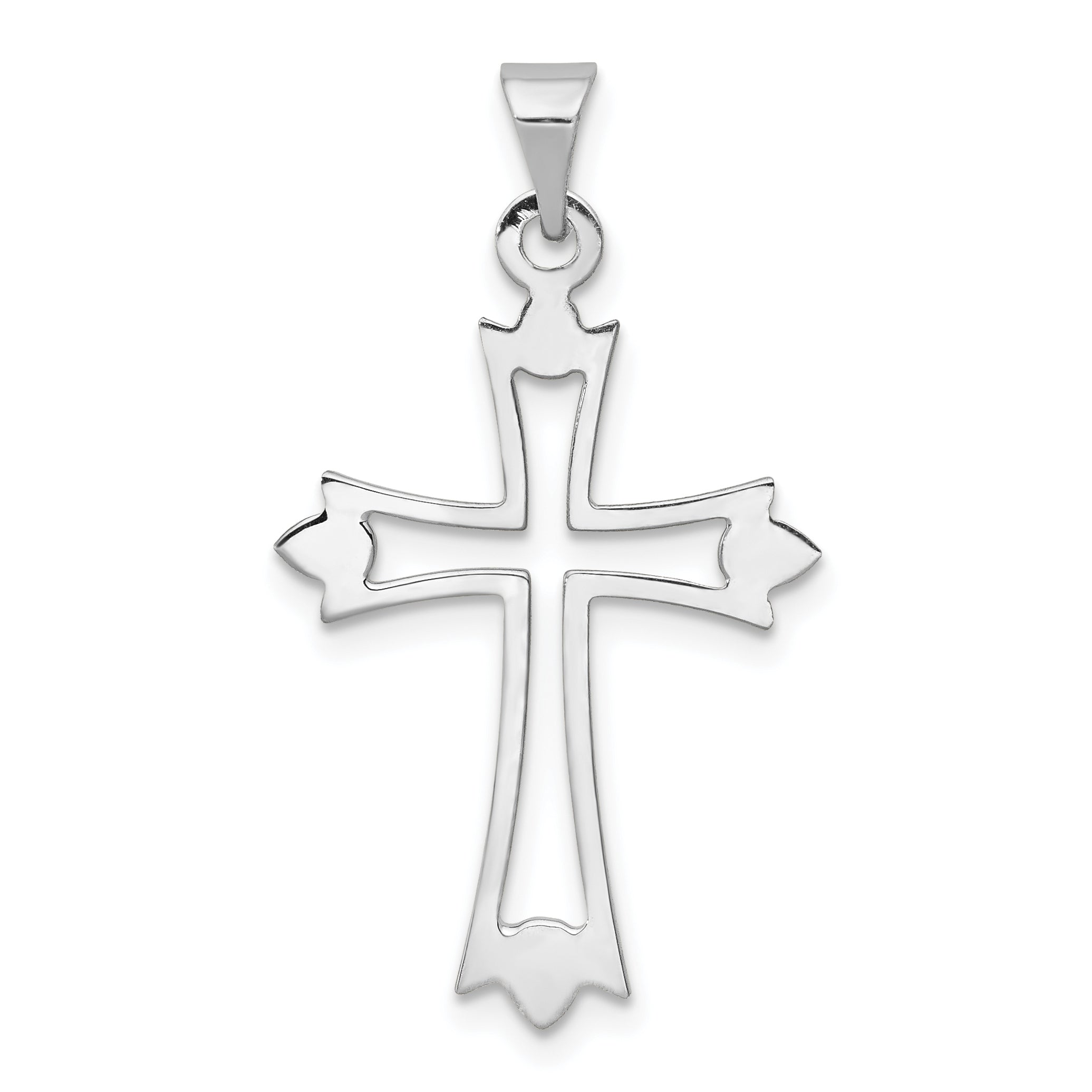14K White Gold Budded Cross Pendant