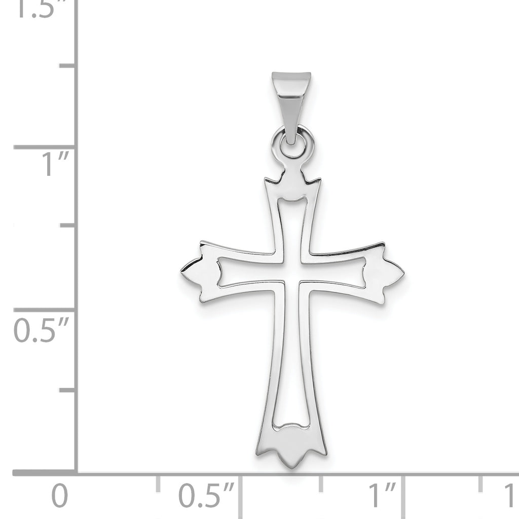 14K White Gold Budded Cross Pendant