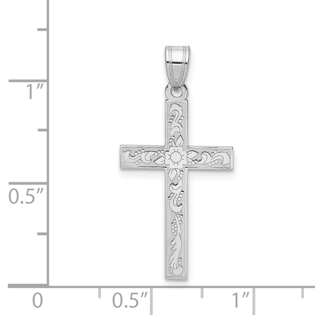 14K White Floral Cross Pendant