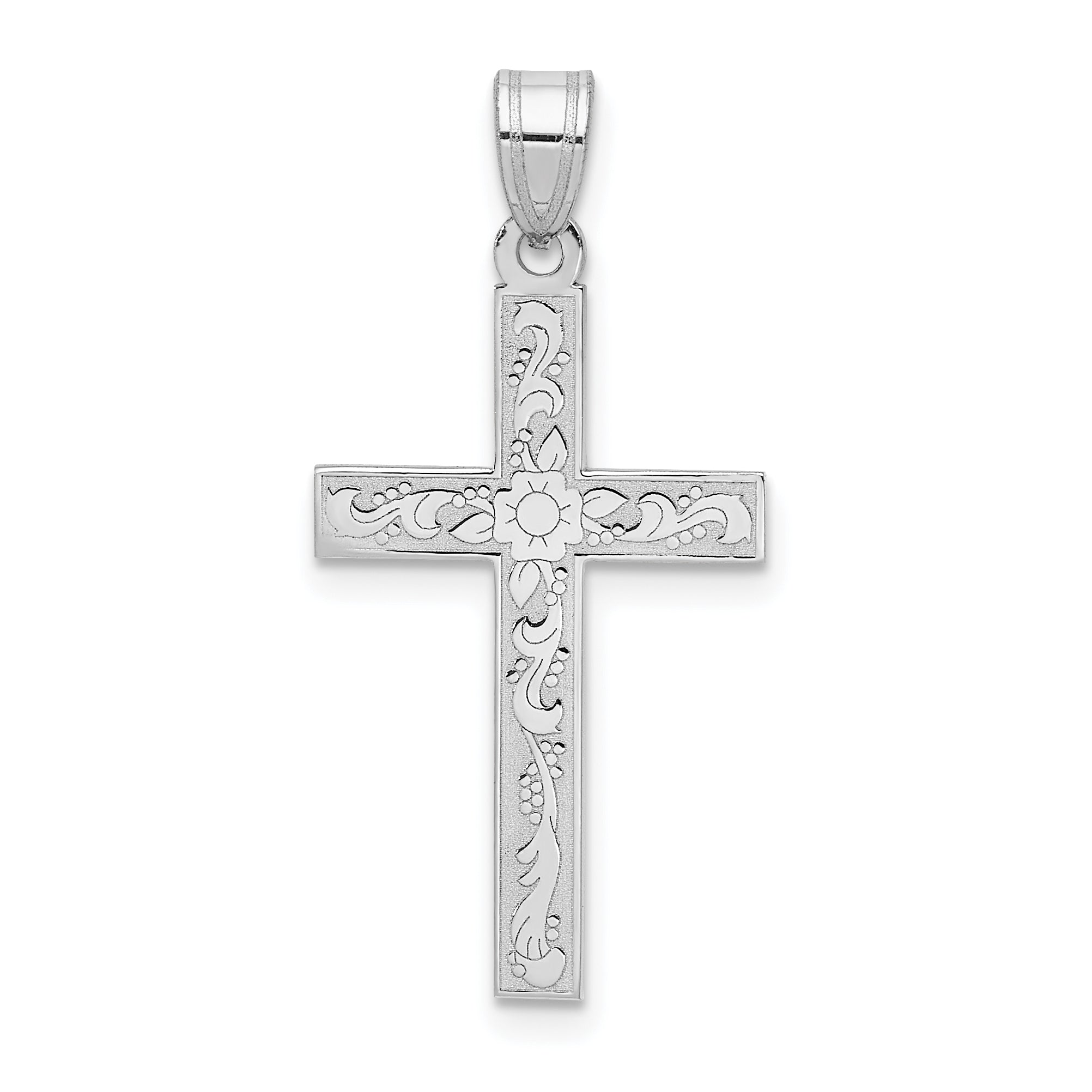 14K White Floral Cross Pendant Main image