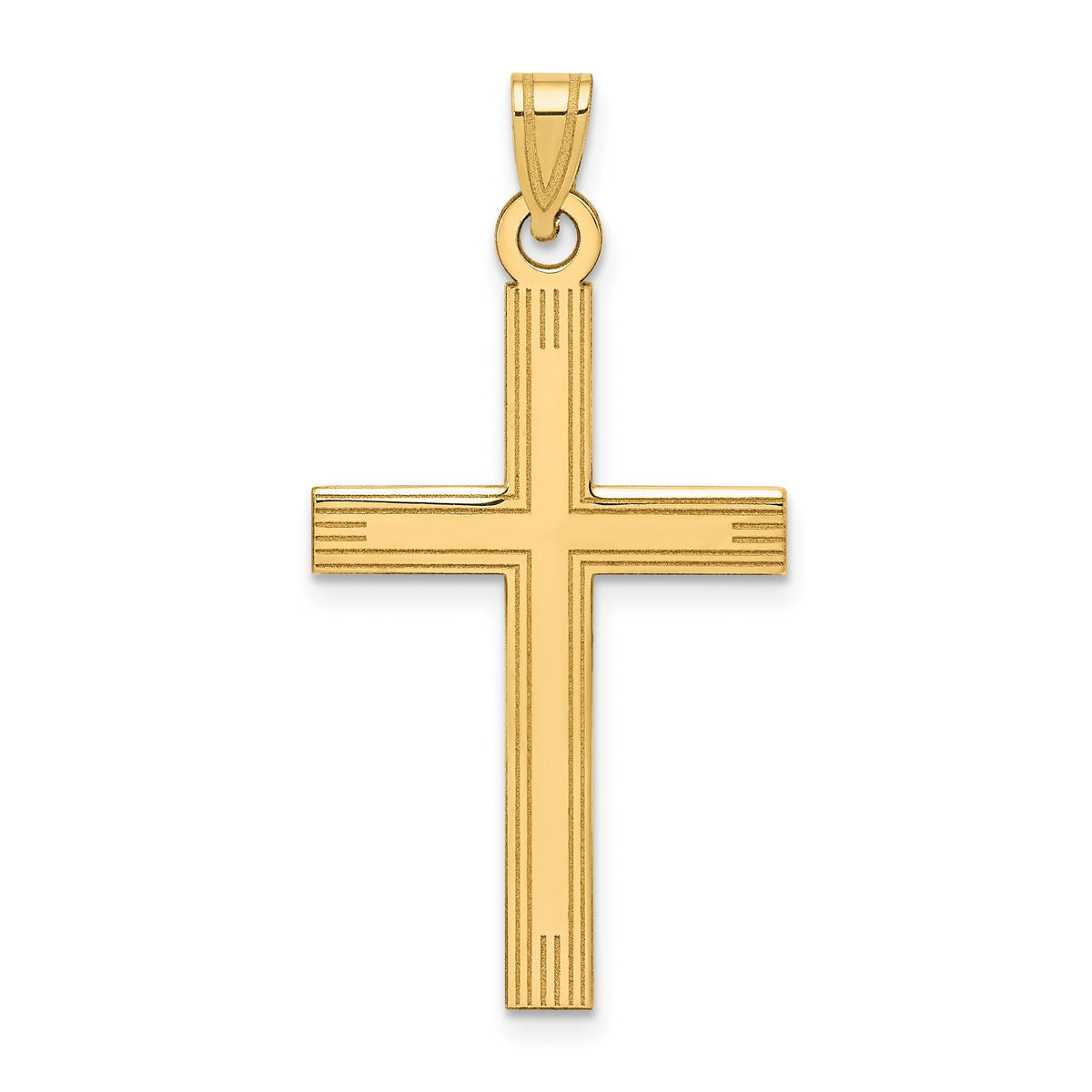 Laser-Etched Cross Charm in 14K Yellow Gold, 37mm Textured - Sophia Jewelers Main image