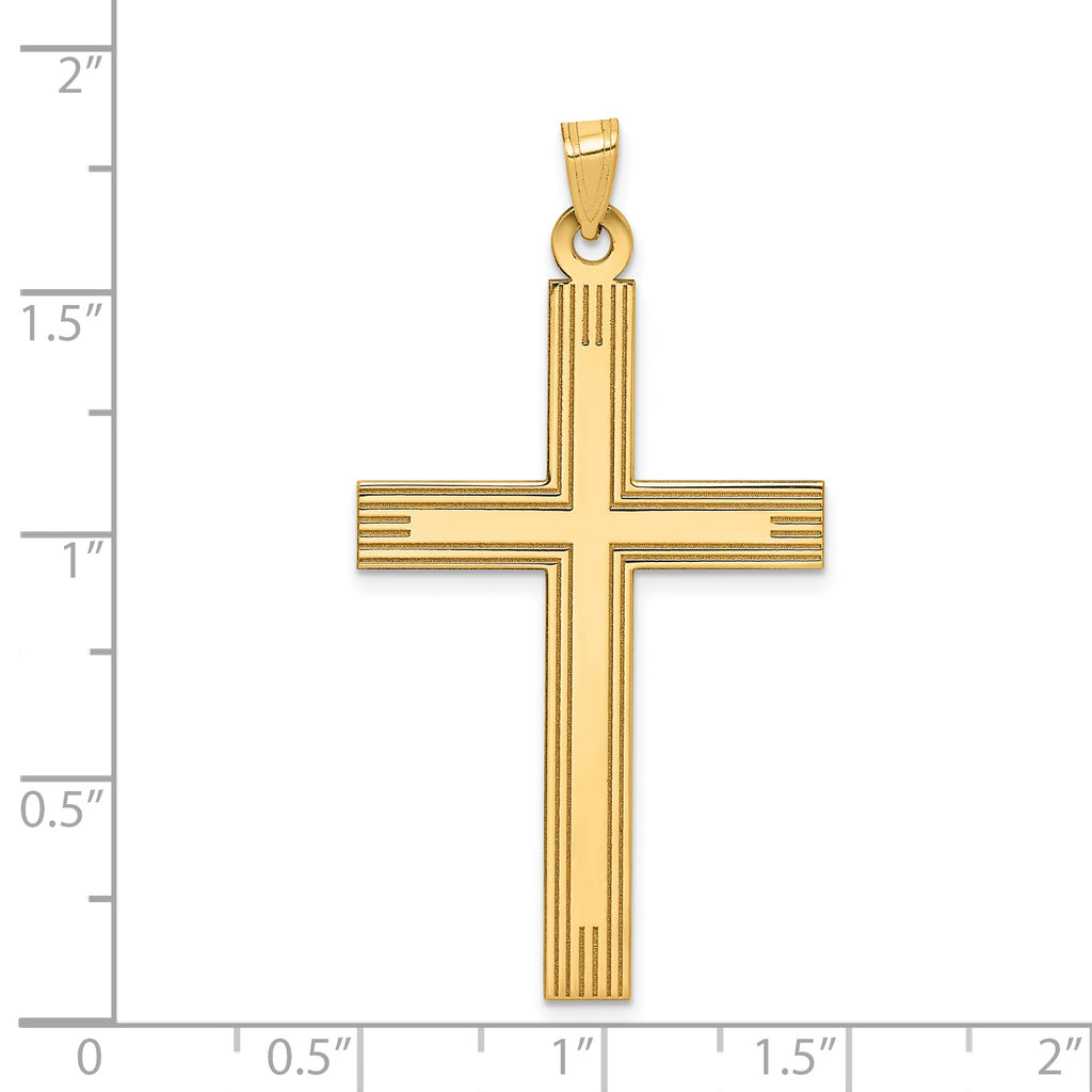 14K Laser Etched Cross Charm