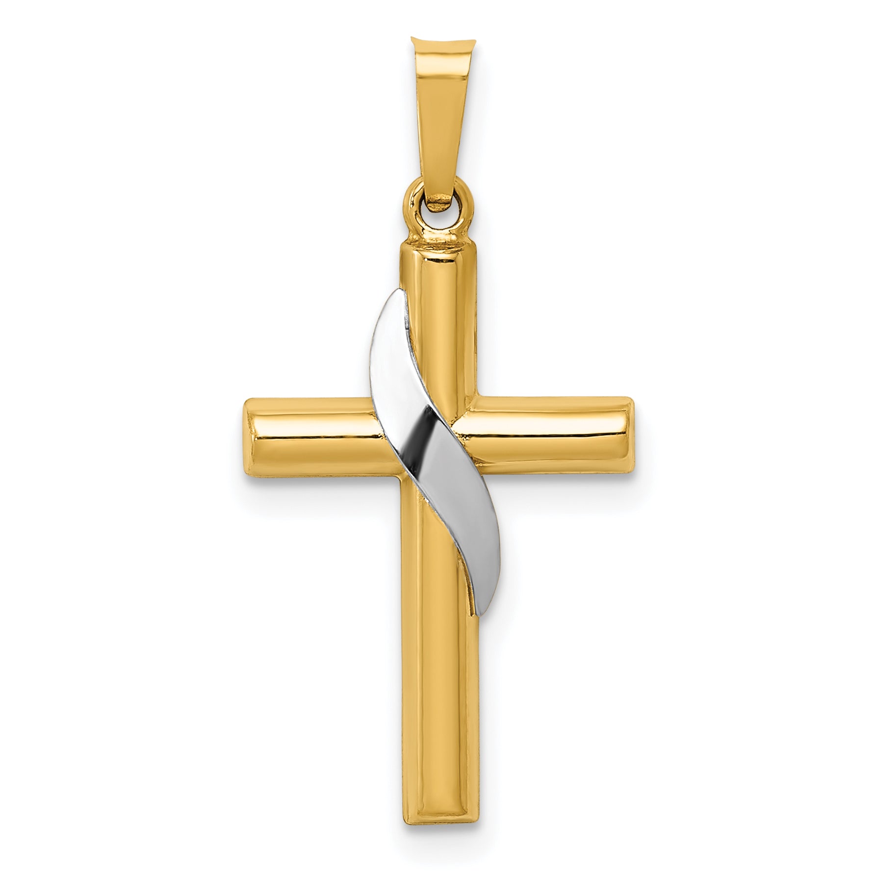 14K Two-Tone Hollow Cross w/Drape Charm Main image