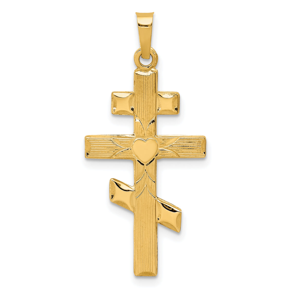 14K Eastern Orthodox Cross w/Heart Pendant