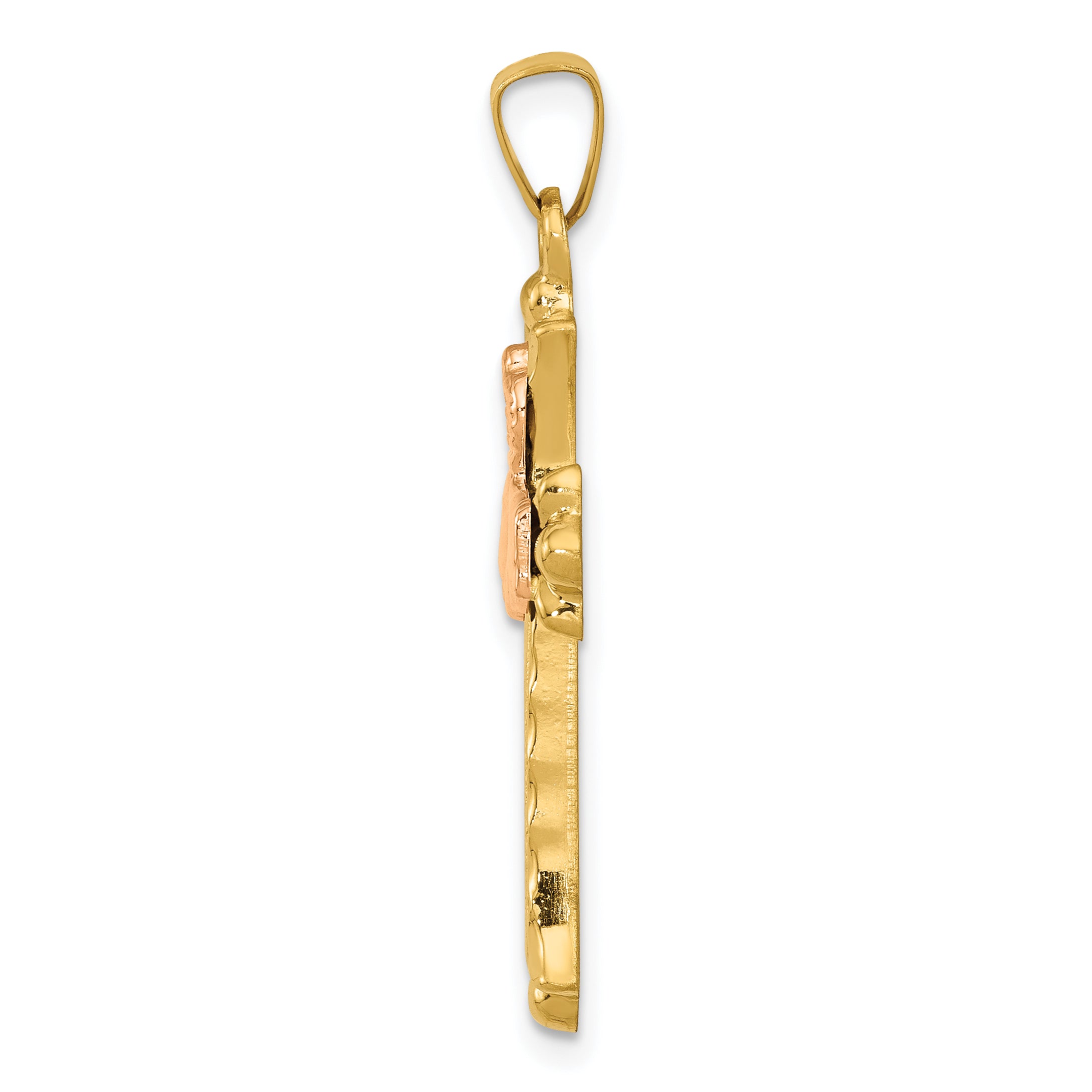14K Two-Tone Claddagh Cross Pendant Secondary image
