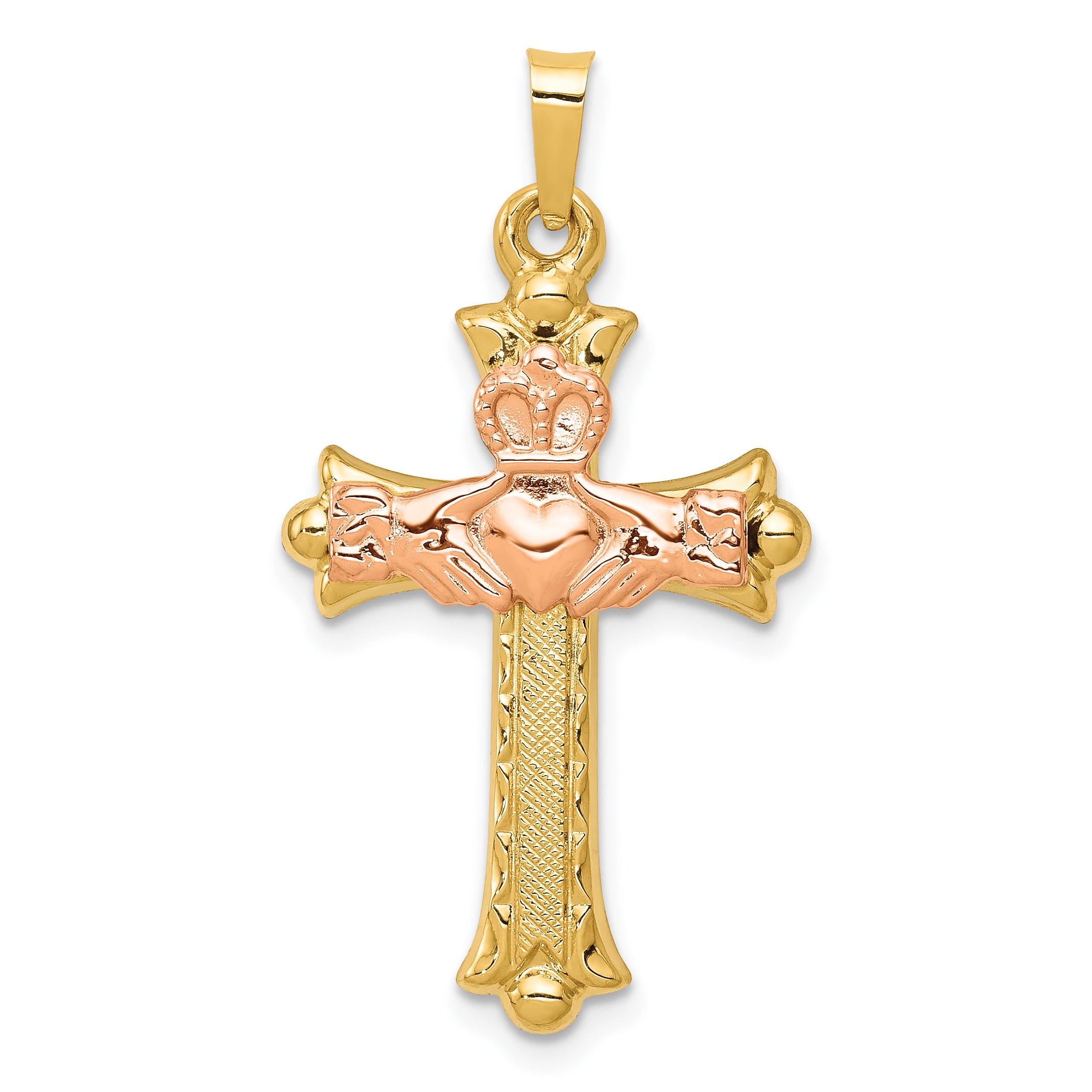14k Two-Tone Claddagh Cross Pendant Main image