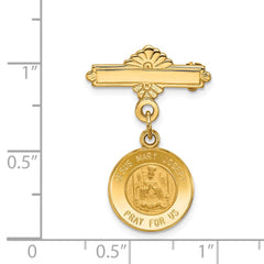 14K Gold Holy Family Medal Pin with Polished Brushed Finish Unisex