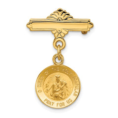 14K Gold Reversible Sacred Medal Pin with Polished Finish Unisex