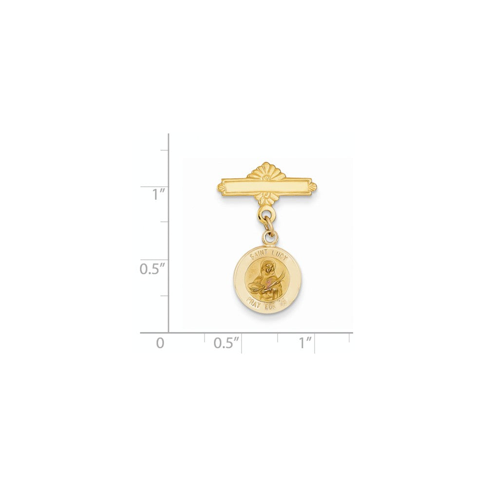 14K Gold Unisex Saint Lucy Medal Pin Solid & Elegant