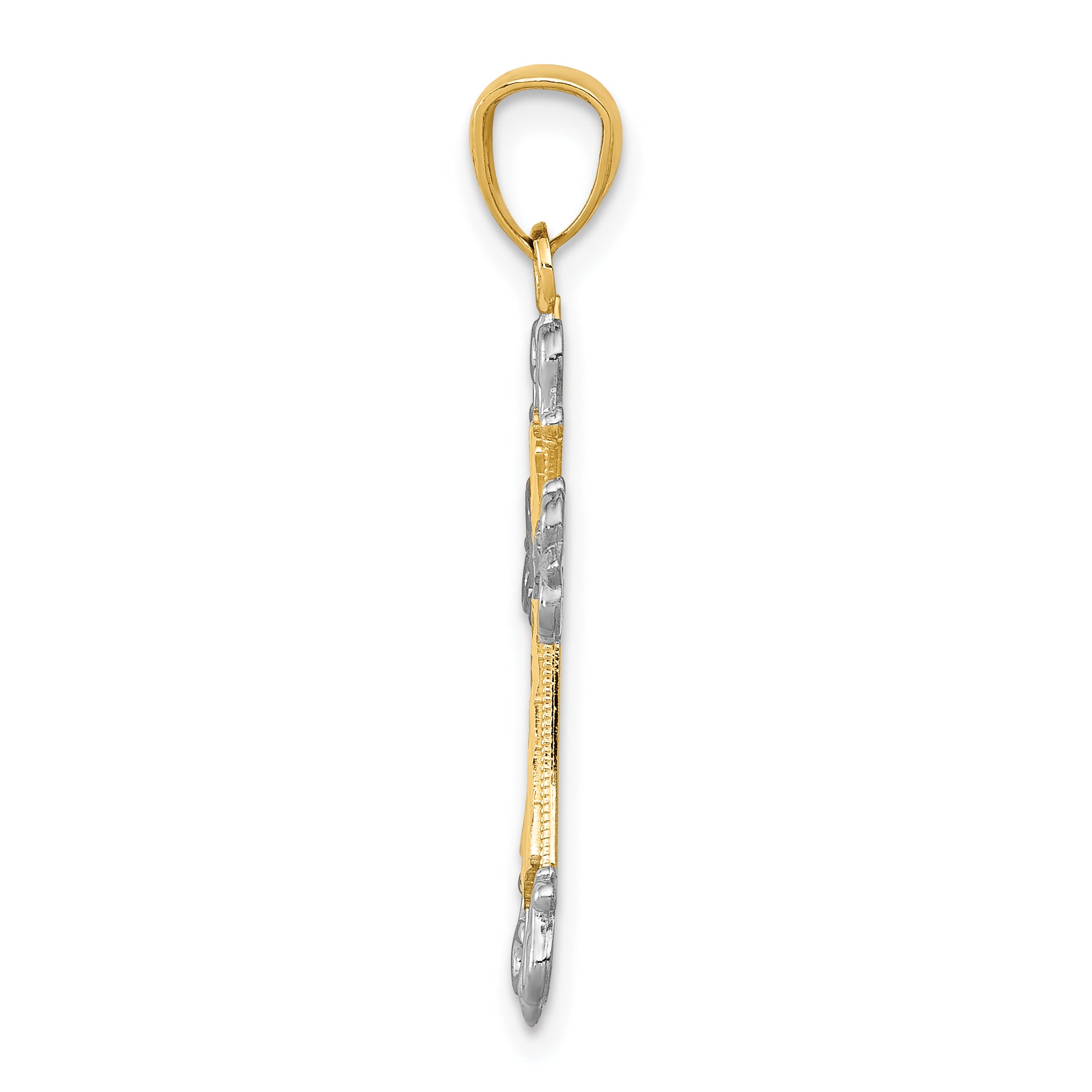 14K and Rhodium Diamond Cut  Cross Pendant Secondary image