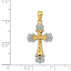 14K and Rhodium Diamond Cut  Cross Pendant