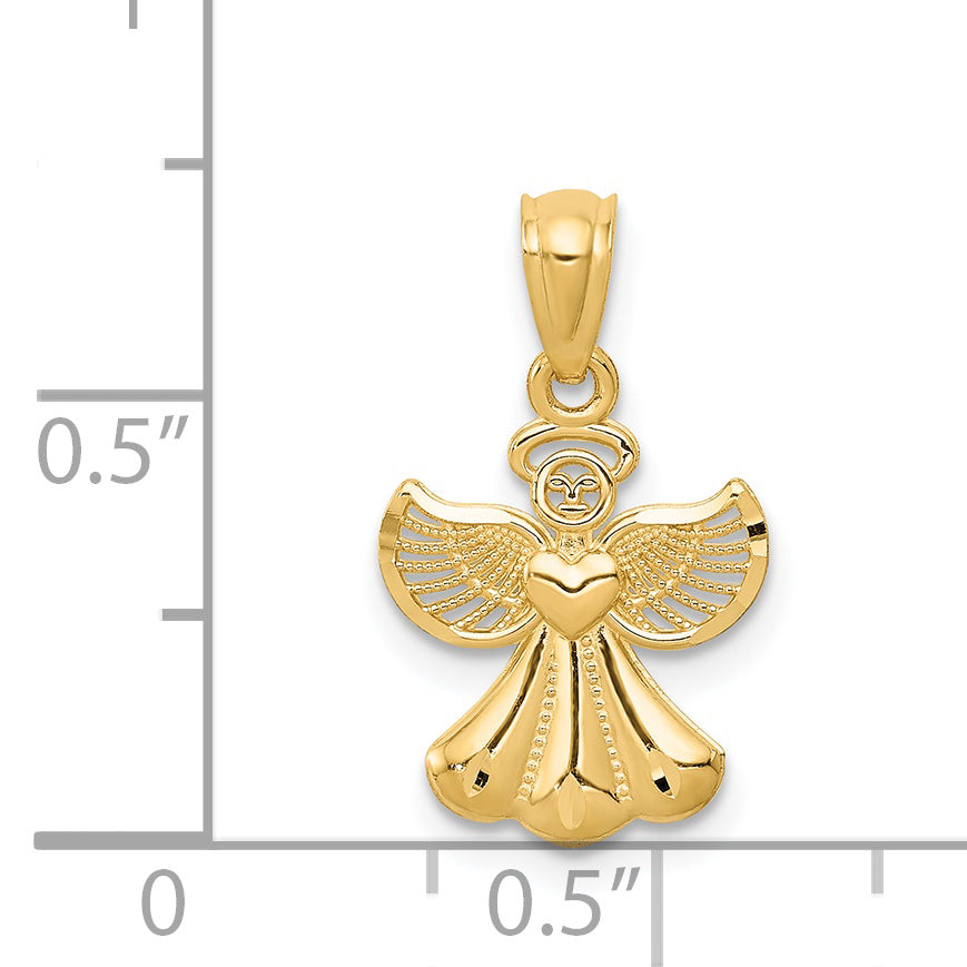 Angel with Heart Pendant in 14K Yellow Gold
