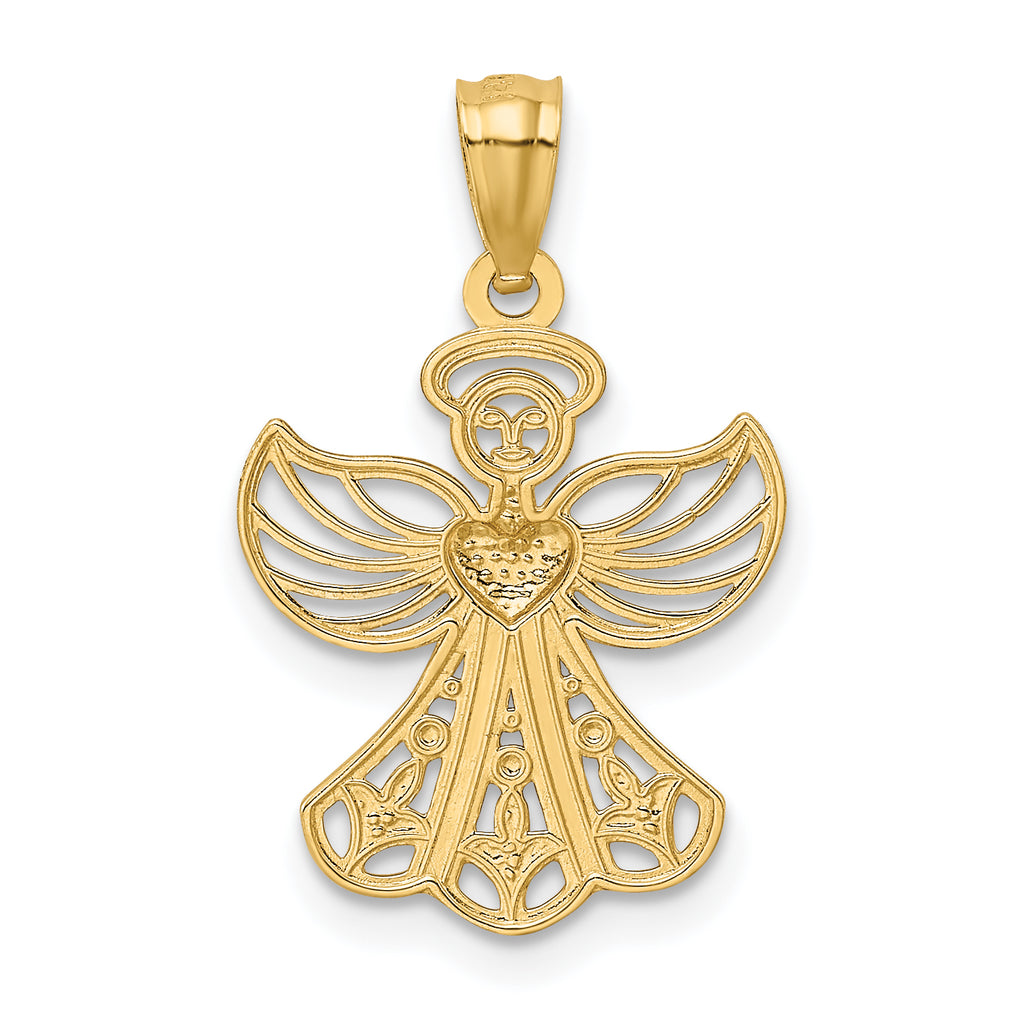 14K With Rhodium Filigree Angel Pendant