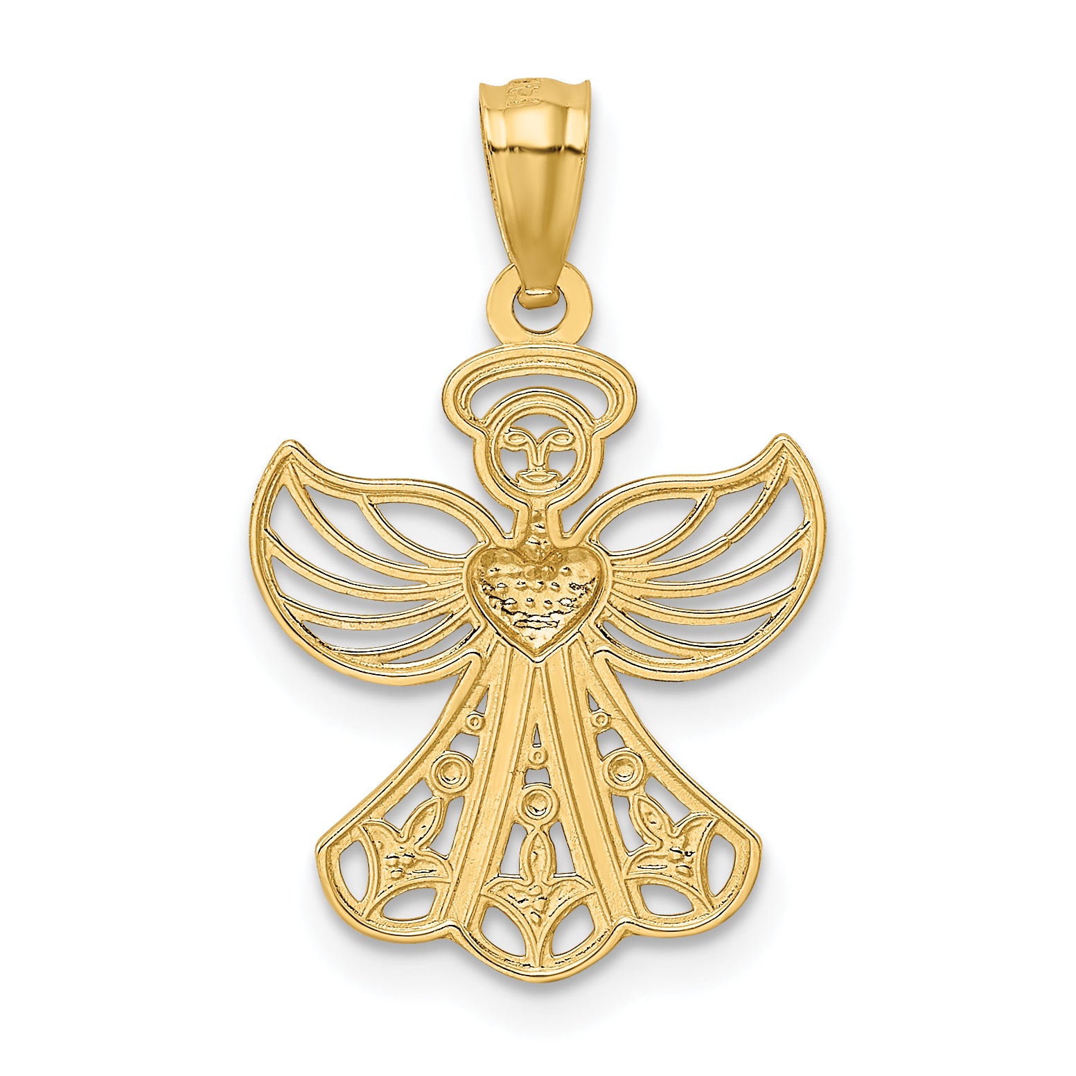 14K With Rhodium Filigree Angel Pendant