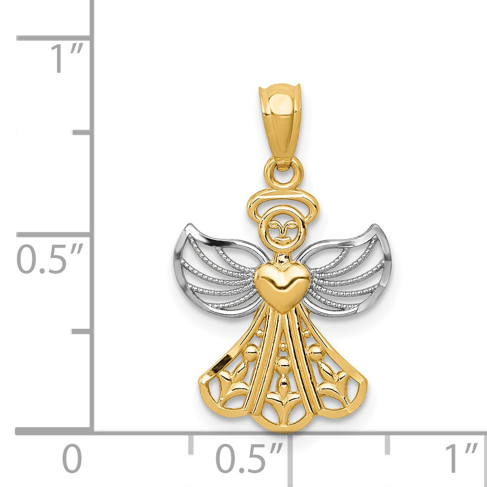 14K With Rhodium Filigree Angel Pendant