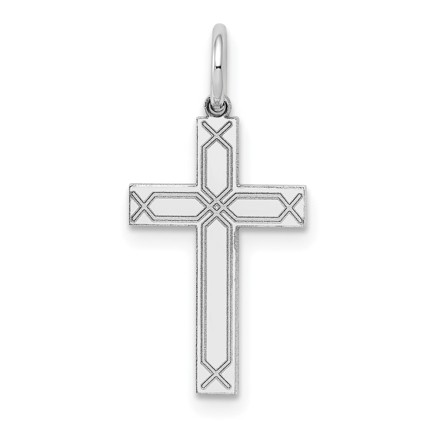14K White Gold Laser Designed Cross Charm Main image