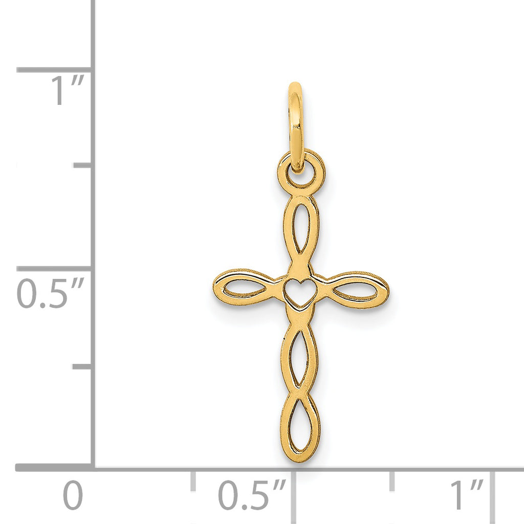14K Loop With Center Heart Cross Charm