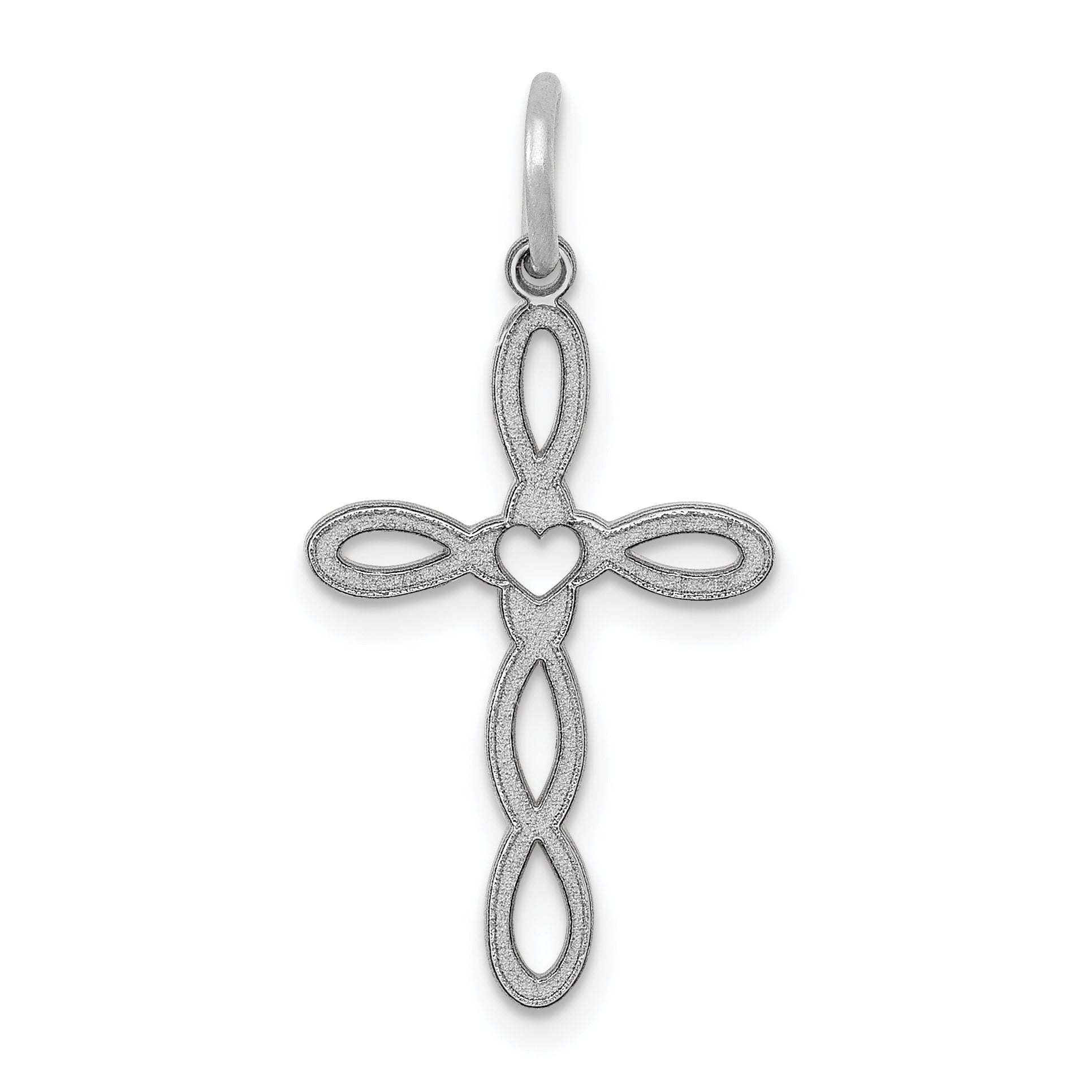 14K White Gold Loop w/Center Heart Cross Charm Main image