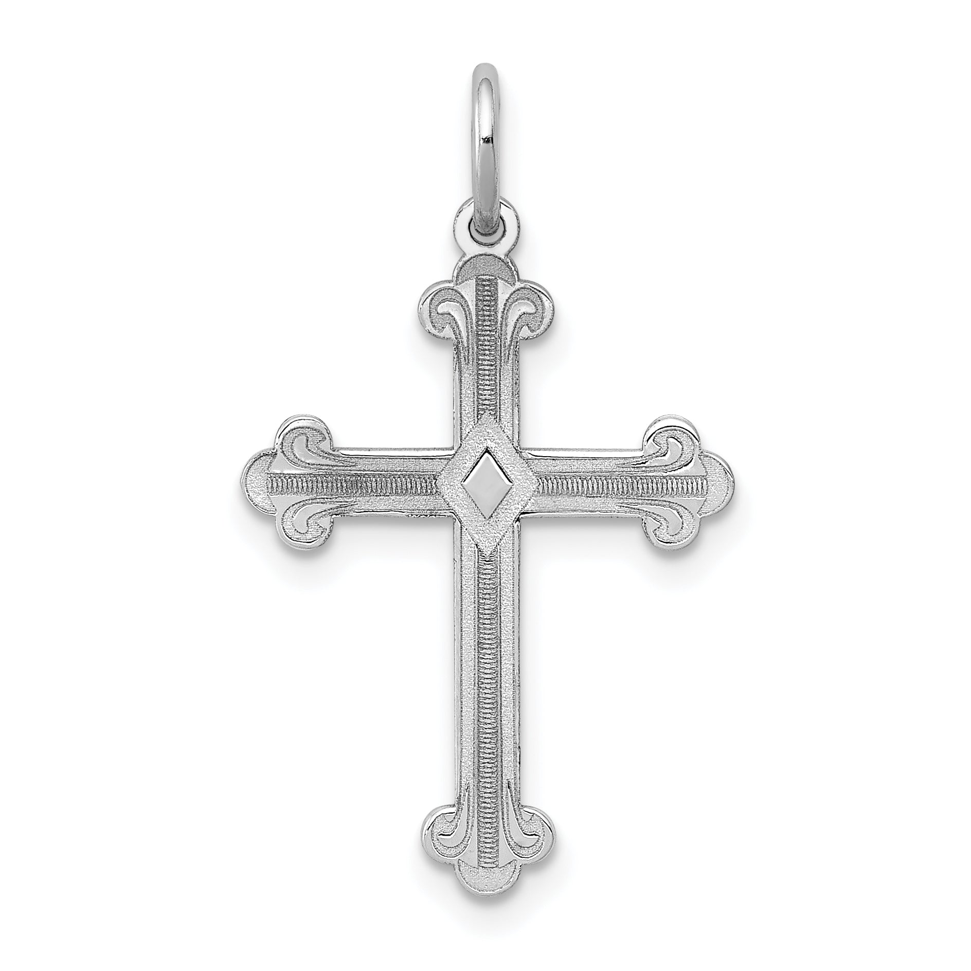 14K White Gold Laser Designed Cross Pendant Main image