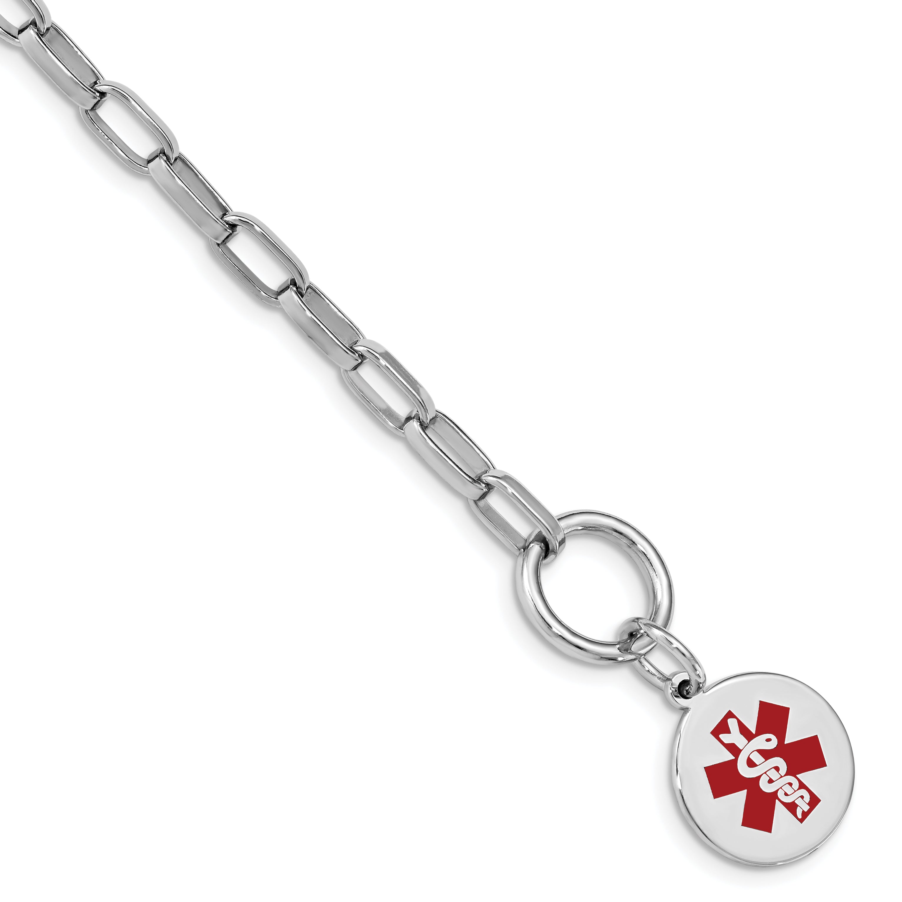 Sterling Silver Rhodium Engraveable Enamel Disc Medical ID Bracelet Main image