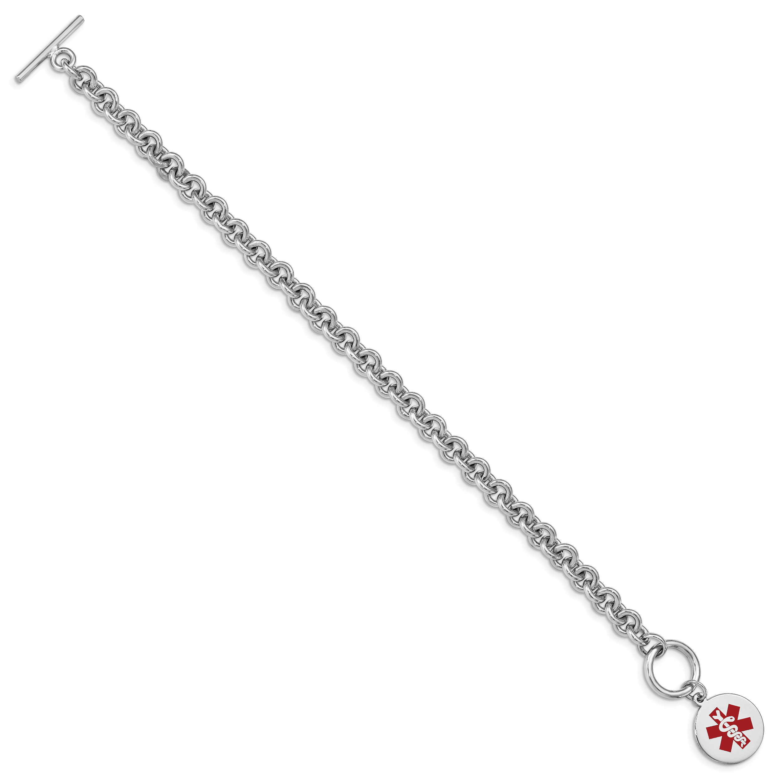Sterling Silver Rhodium Engraveable Enamel Disc Medical ID Bracelet Secondary image