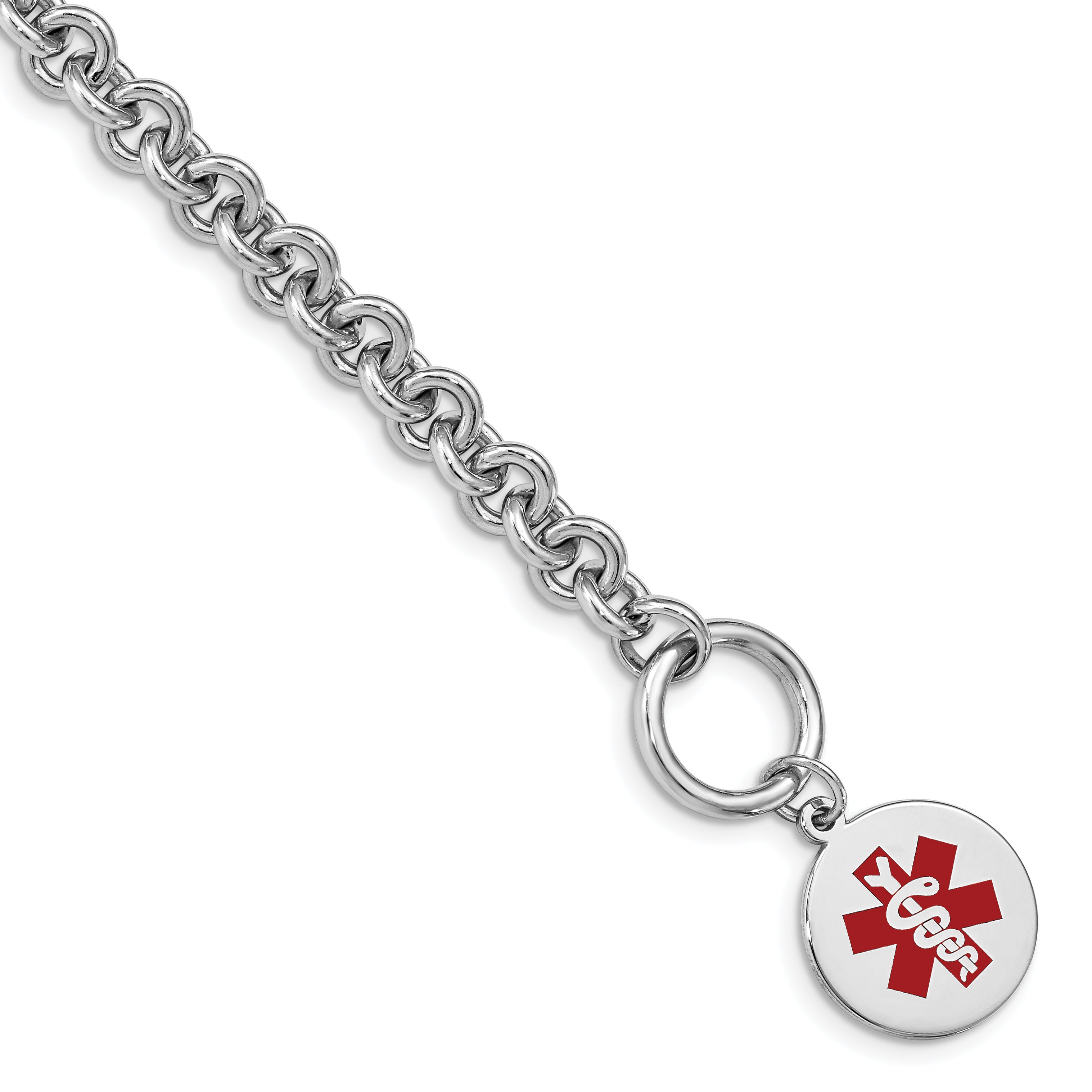 Sterling Silver Rhodium Engraveable Enamel Disc Medical ID Bracelet Main image